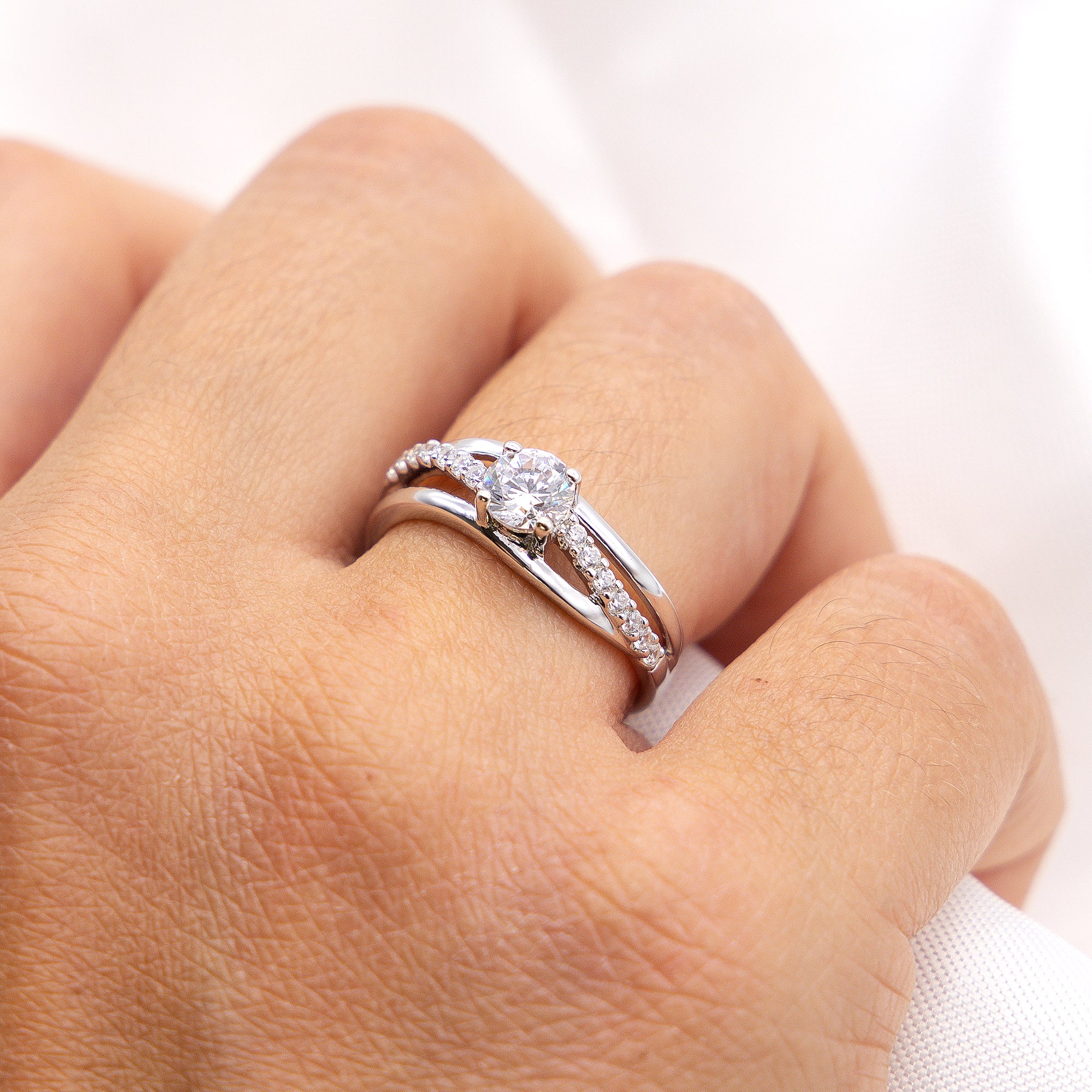 Ring Silber 925 rhodiniert mit Zirkonia weiß