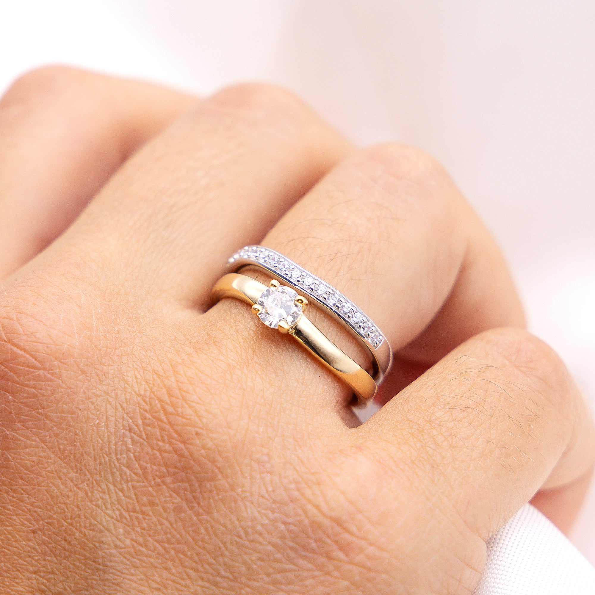 Ring Silber 925 zweifarbig Ring Set mit Zirkonia weiß