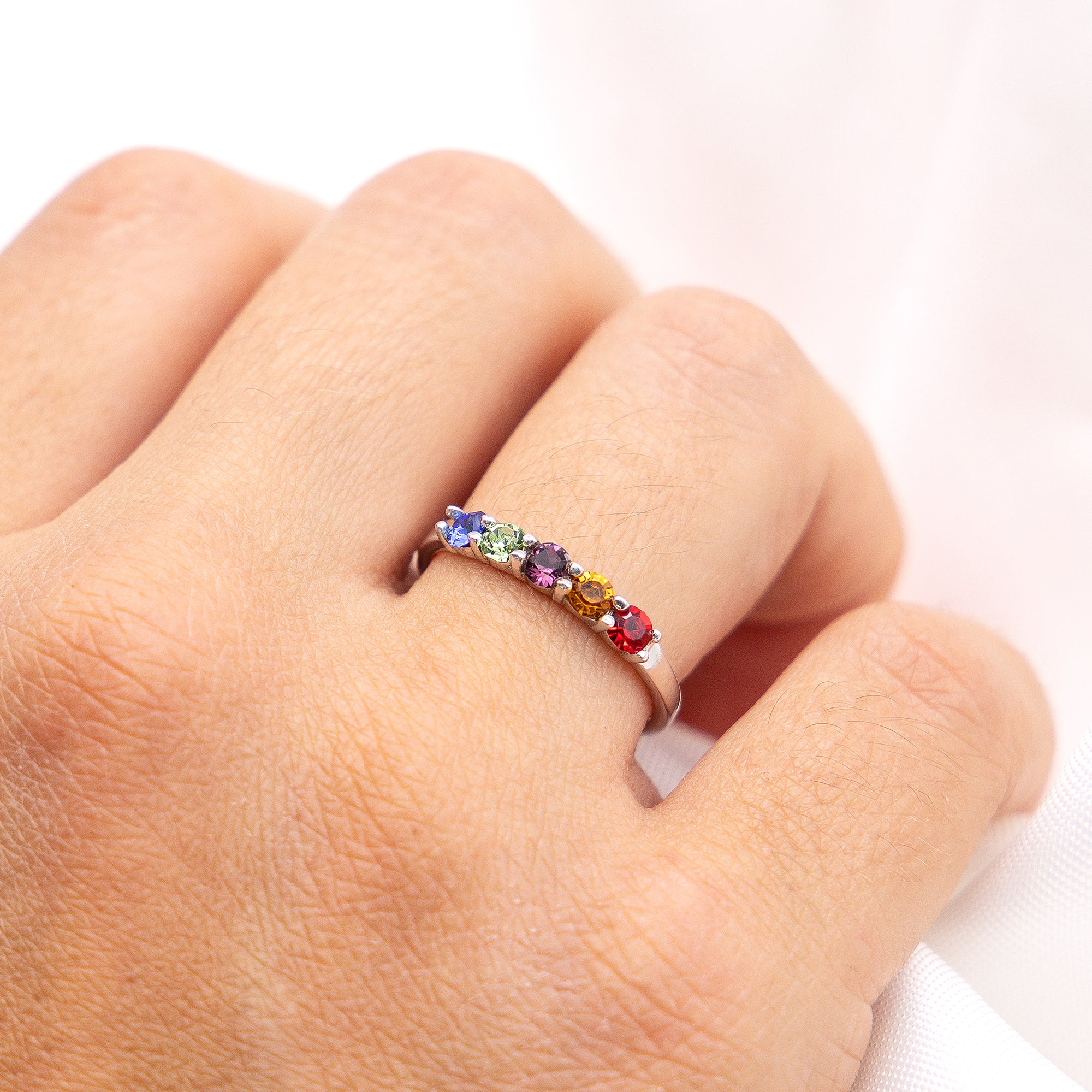 Ring Silber 925 rhodiniert mit bunten Kristallen