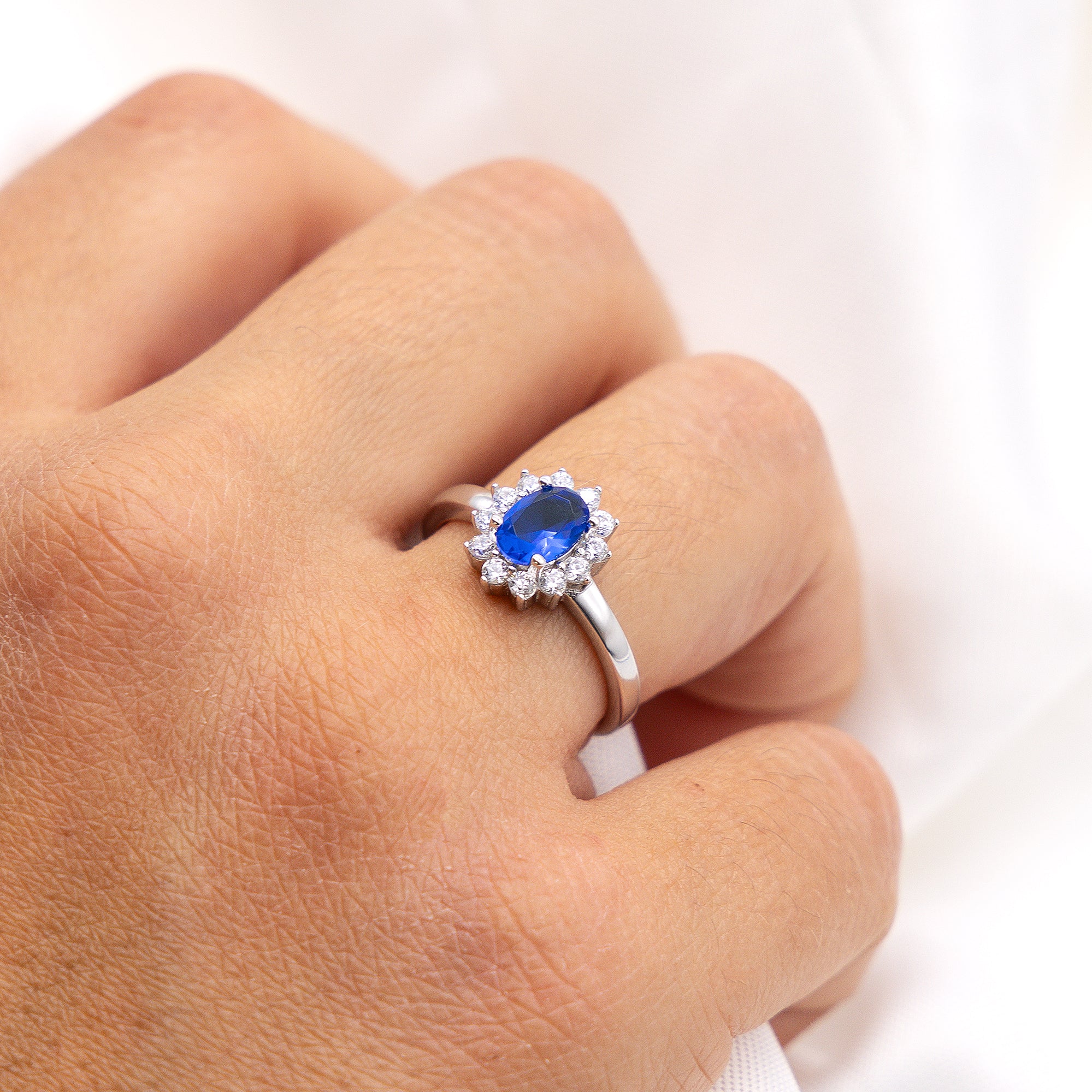 Ring Silber 925 rhodiniert mit Zirkonia blau und weiß