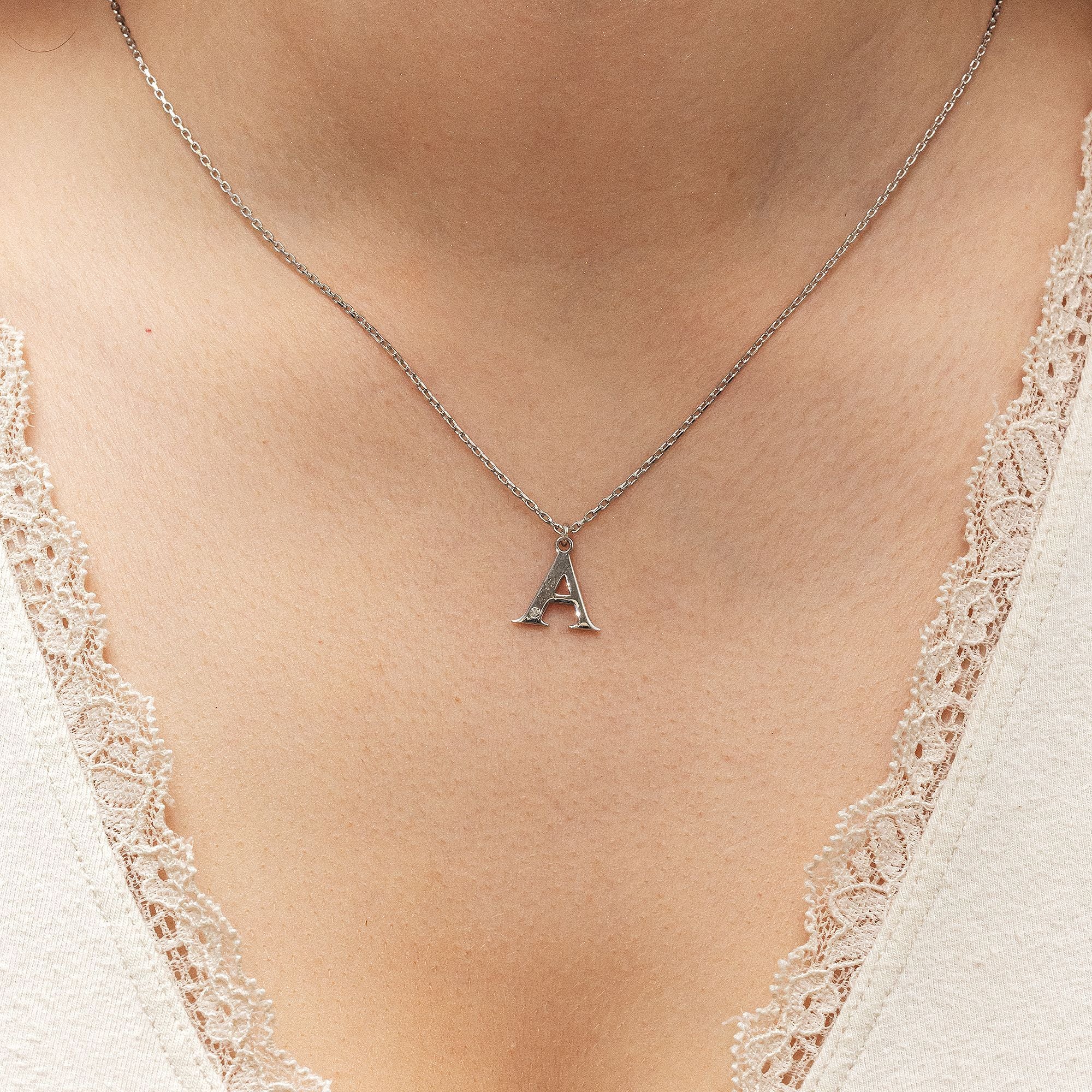 Halskette Silber 925 mit 1x Diamant 0,008ct. Buchstabe A
