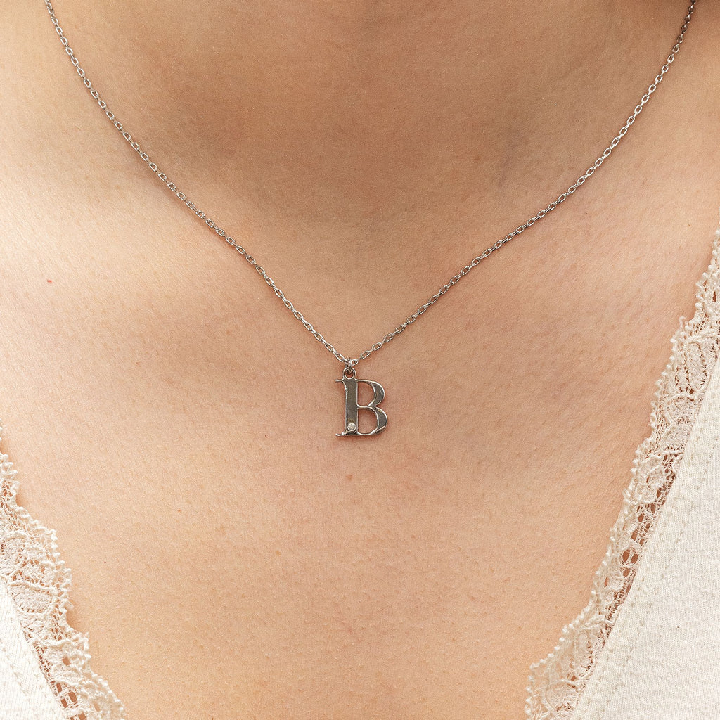 Halskette Silber 925 mit 1x Diamant 0,008ct. Buchstabe B