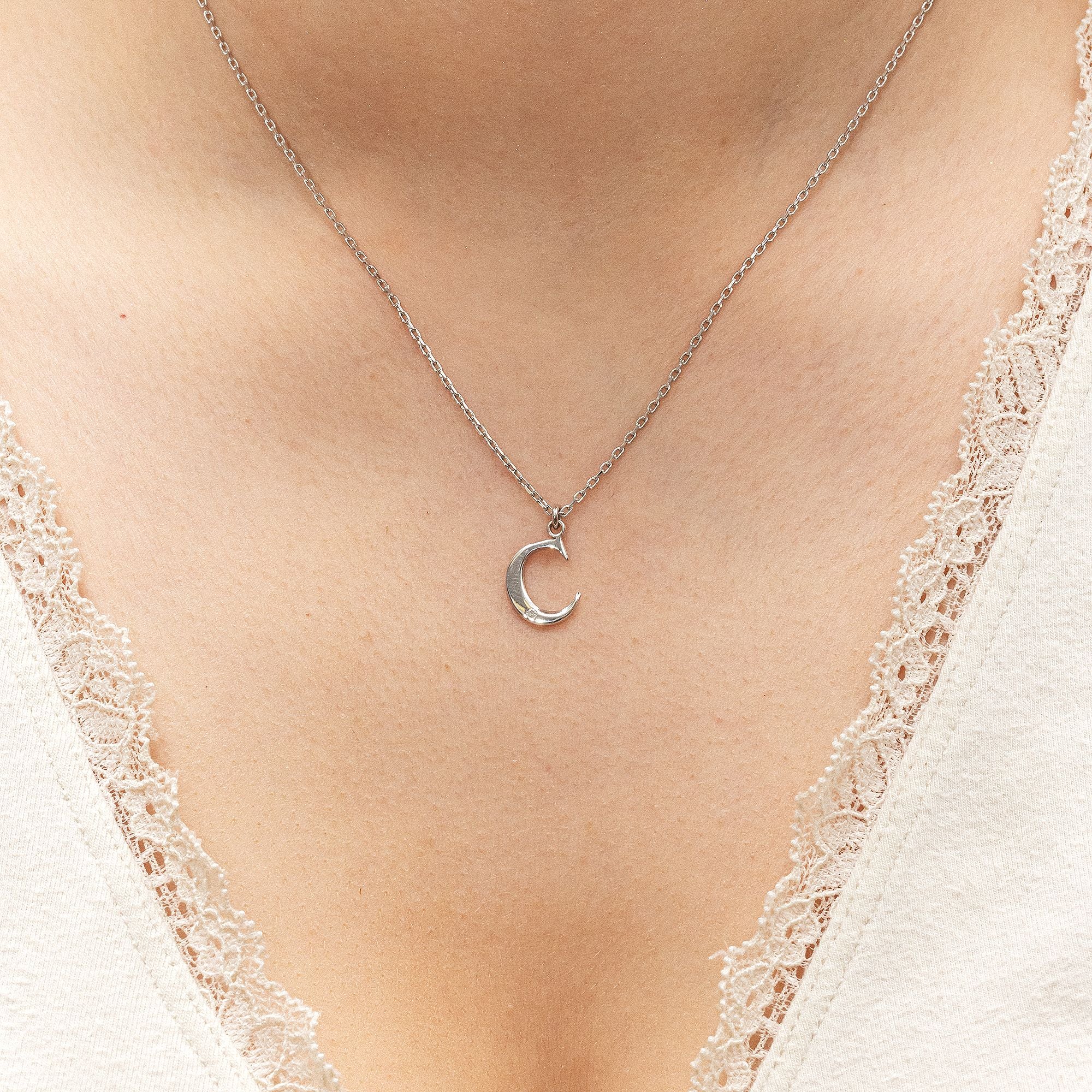 Halskette Silber 925 mit 1x Diamant 0,008ct. Buchstabe C
