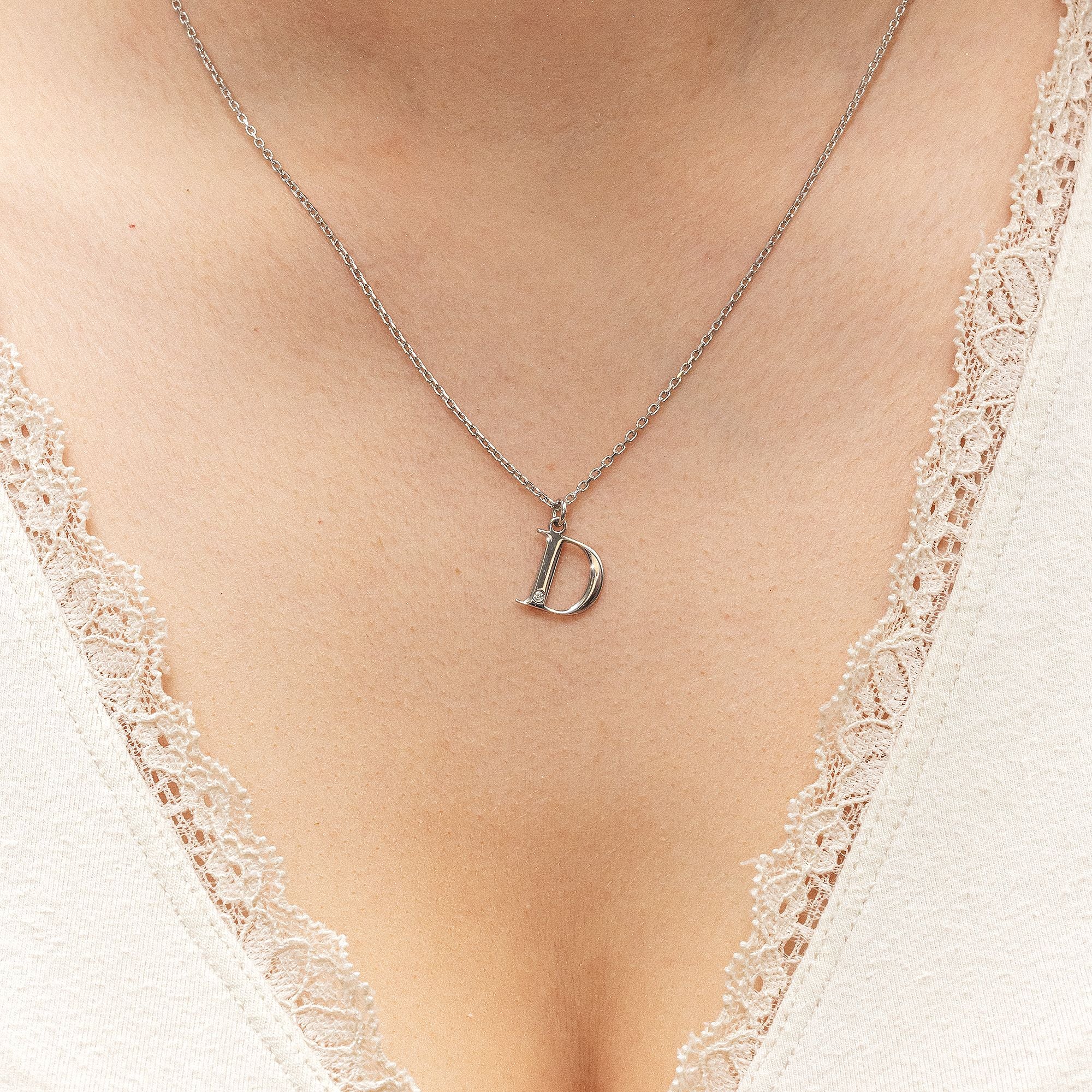 Halskette Silber 925 mit 1x Diamant 0,008ct. Buchstabe D