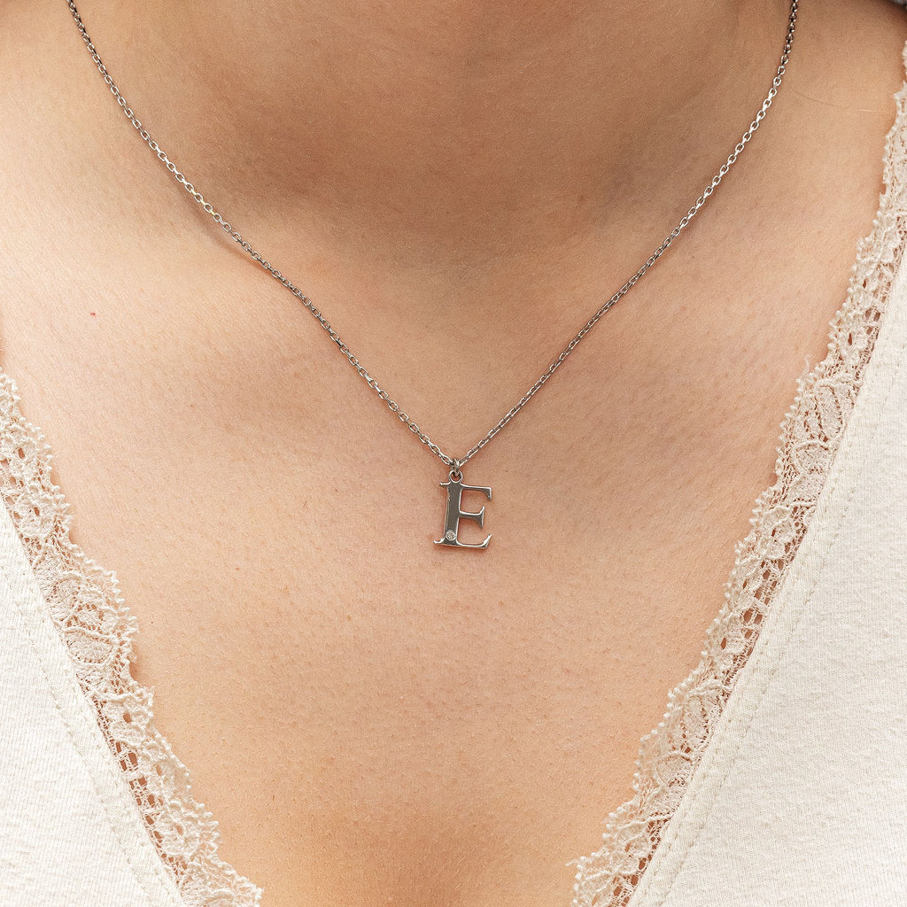 Halskette Silber 925 mit 1x Diamant 0,008ct. Buchstabe E