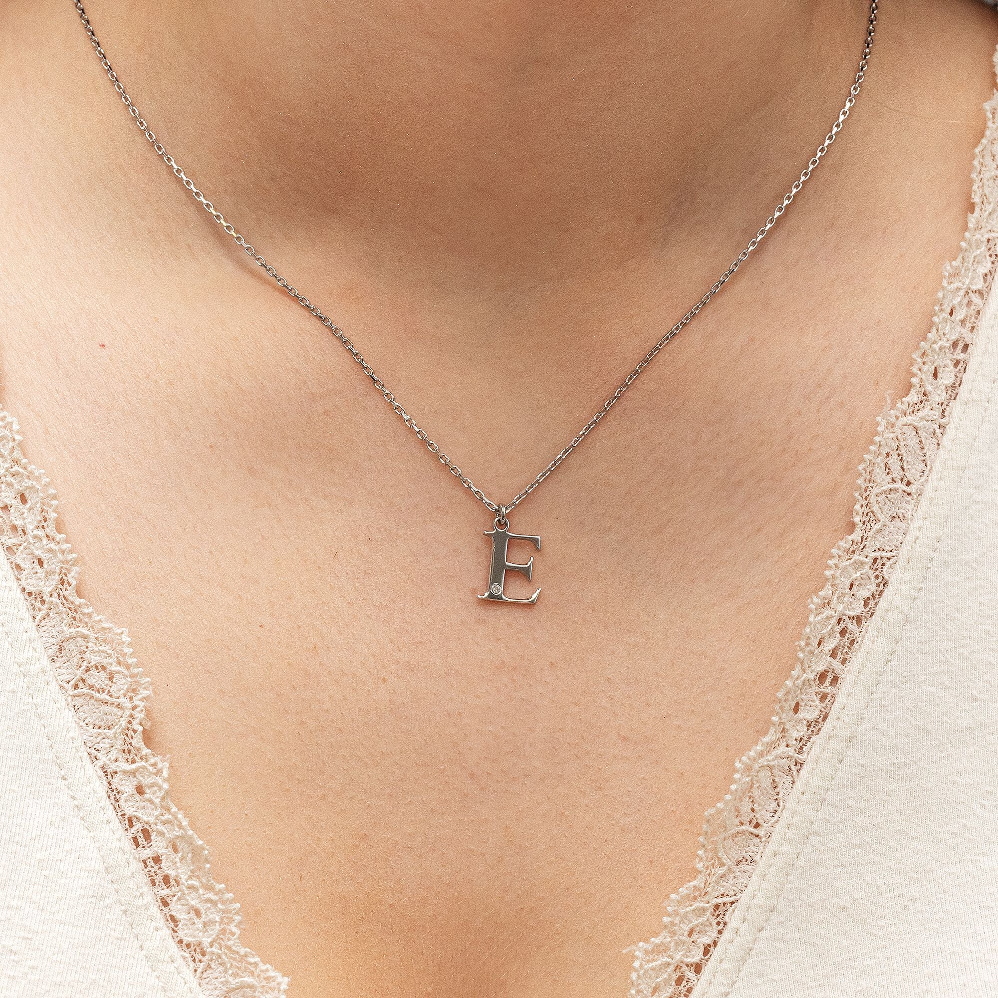 Halskette Silber 925 mit 1x Diamant 0,008ct. Buchstabe E