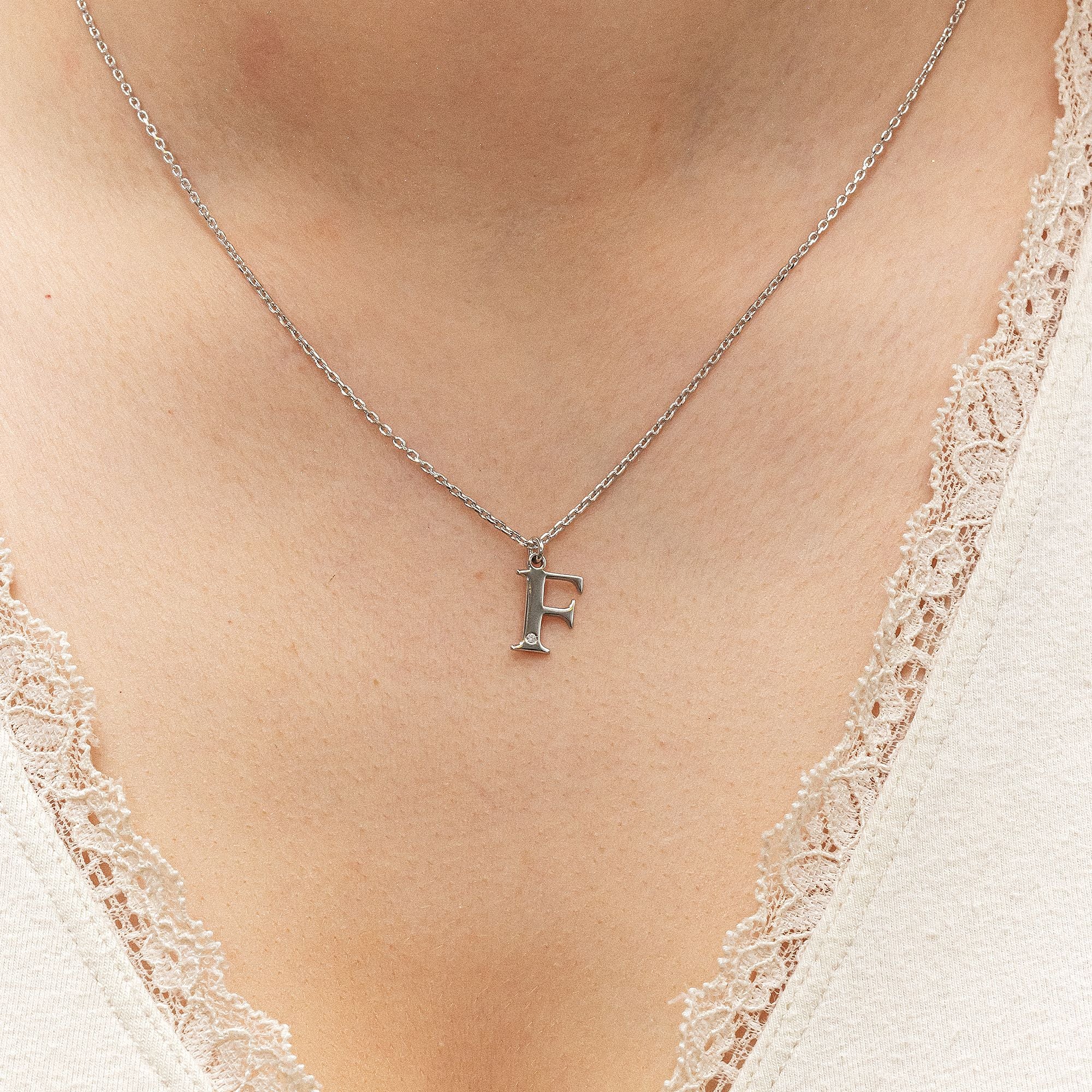 Halskette Silber 925 mit 1x Diamant 0,008ct. Buchstabe F