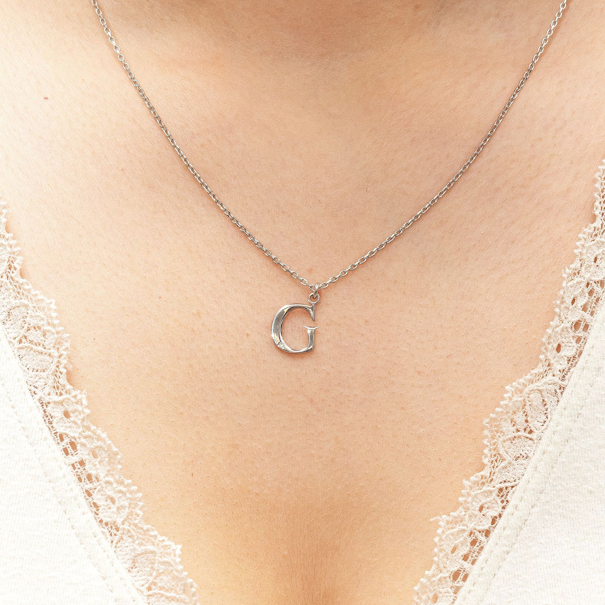 Halskette Silber 925 mit 1x Diamant 0,008ct. Buchstabe G