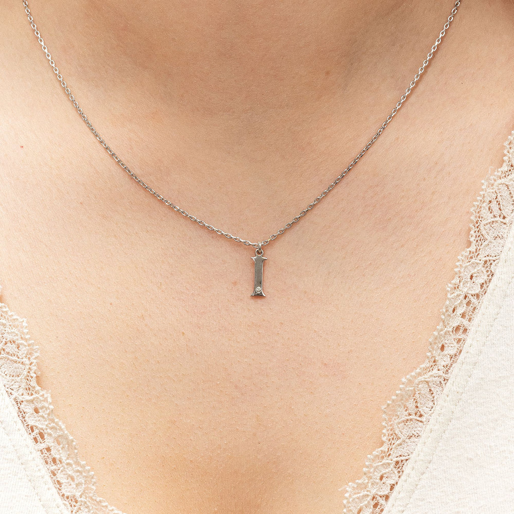 Halskette Silber 925 mit 1x Diamant 0,008ct. Buchstabe I