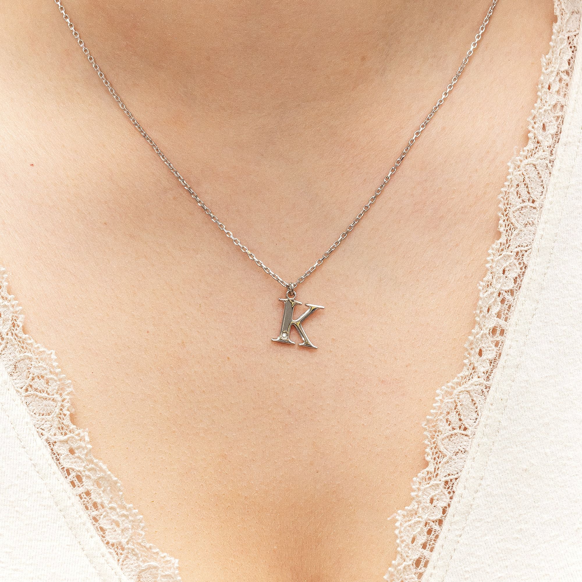 Halskette Silber 925 mit 1x Diamant 0,008ct. Buchstabe K
