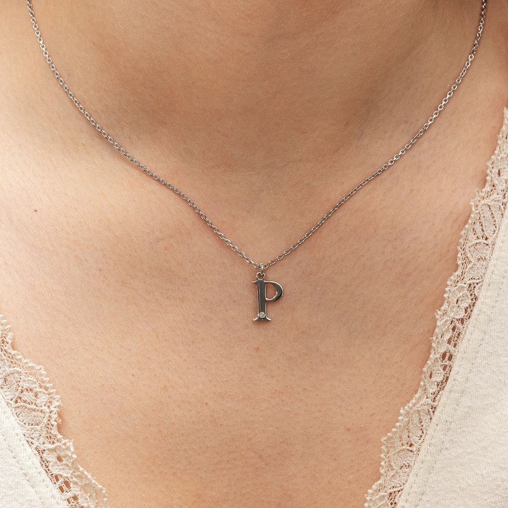 Halskette Silber 925 mit 1x Diamant 0,008ct. Buchstabe P