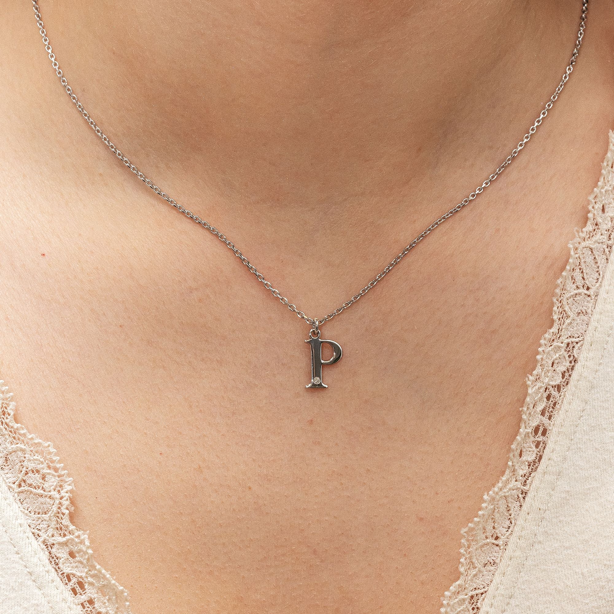 Halskette Silber 925 mit 1x Diamant 0,008ct. Buchstabe P