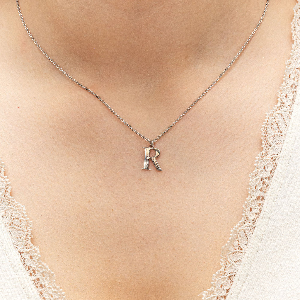 Halskette Silber 925 mit 1x Diamant 0,008ct. Buchstabe R