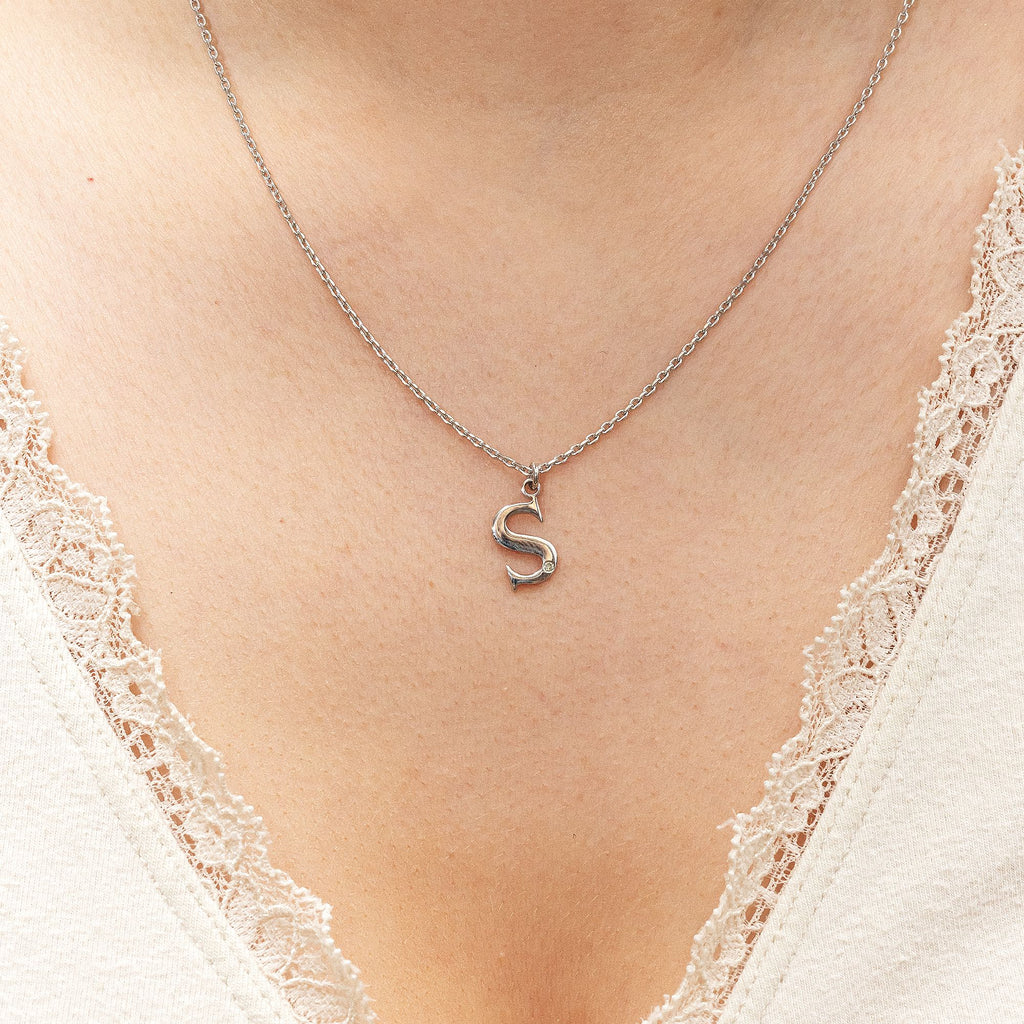 Halskette Silber 925 mit 1x Diamant 0,008ct. Buchstabe S