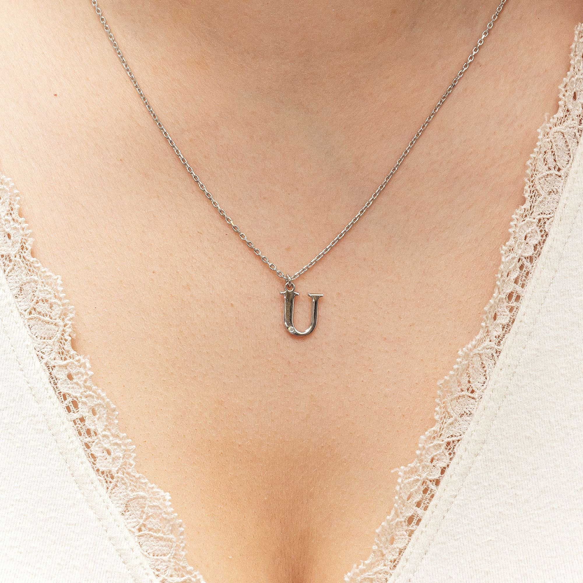 Halskette Silber 925 mit 1x Diamant 0,008ct. Buchstabe U
