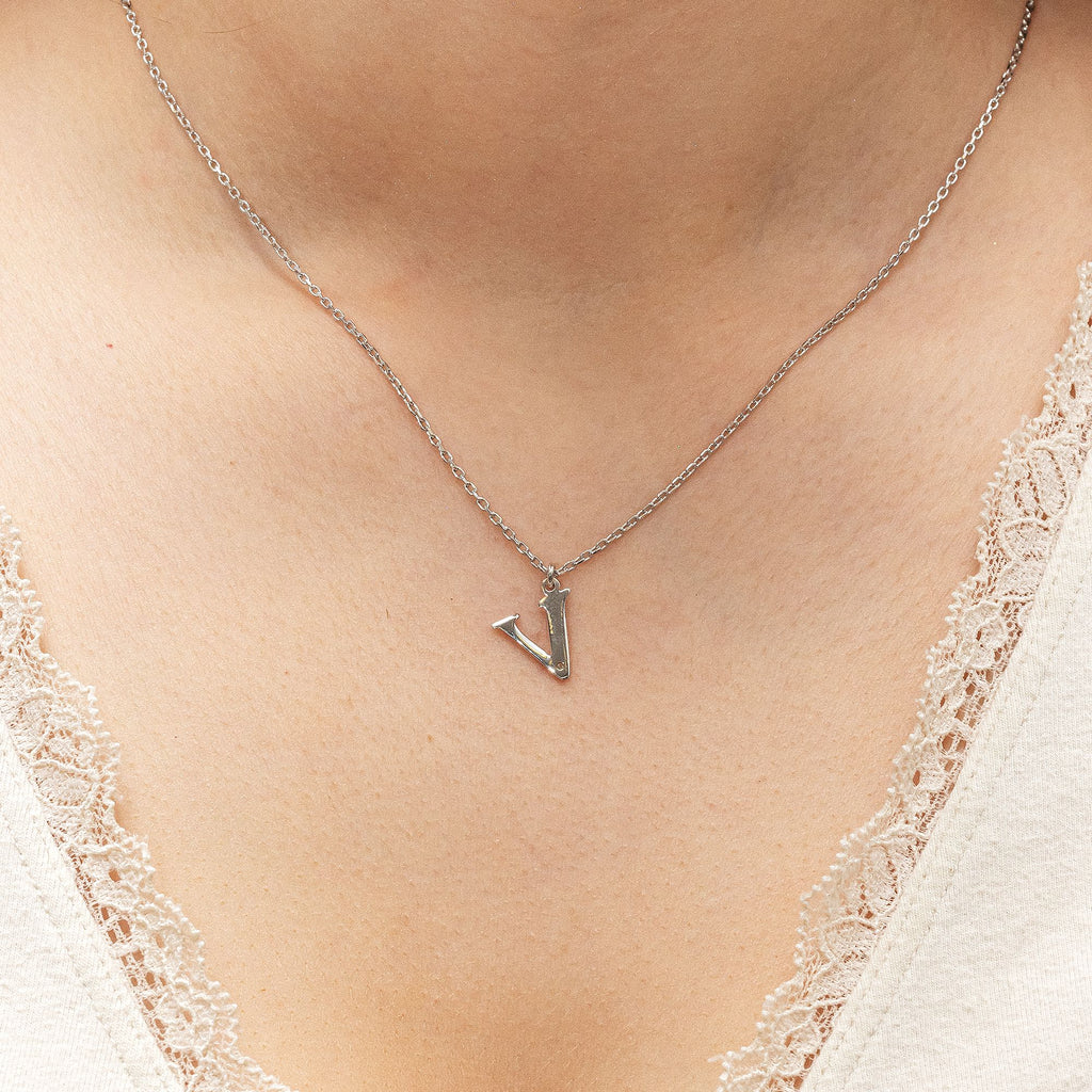 Halskette Silber 925 mit 1x Diamant 0,008ct. Buchstabe V