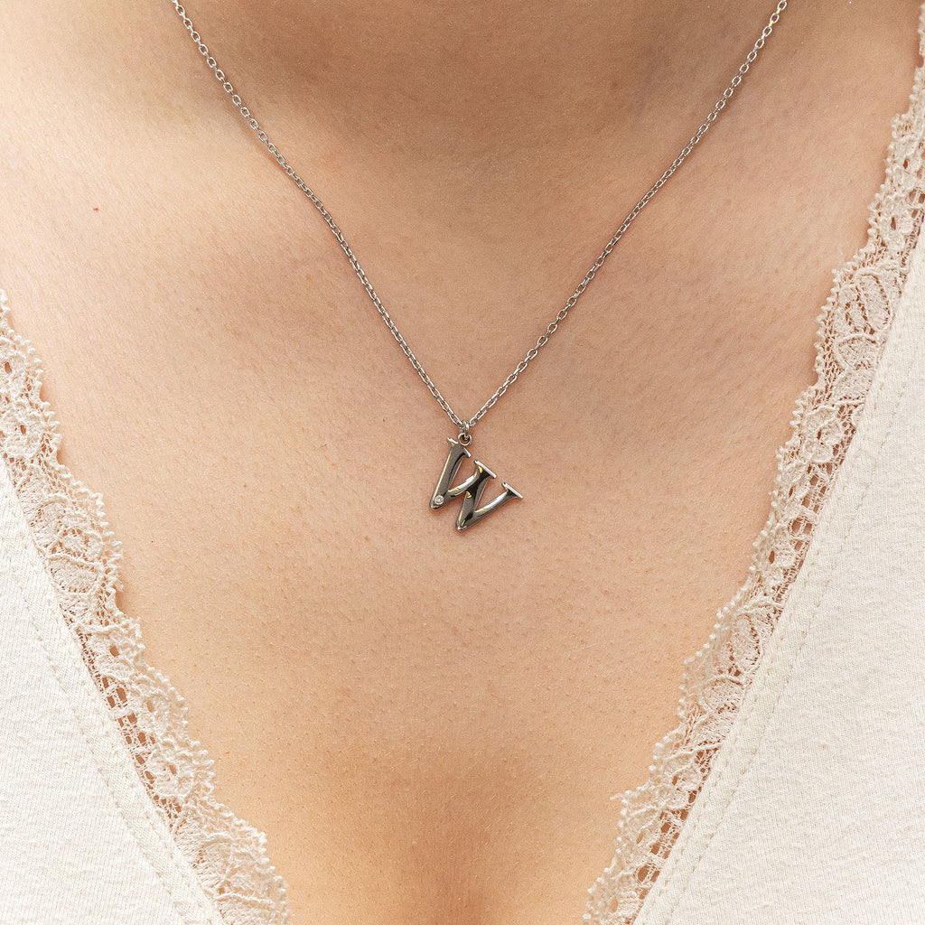 Halskette Silber 925 mit 1x Diamant 0,008ct. Buchstabe W