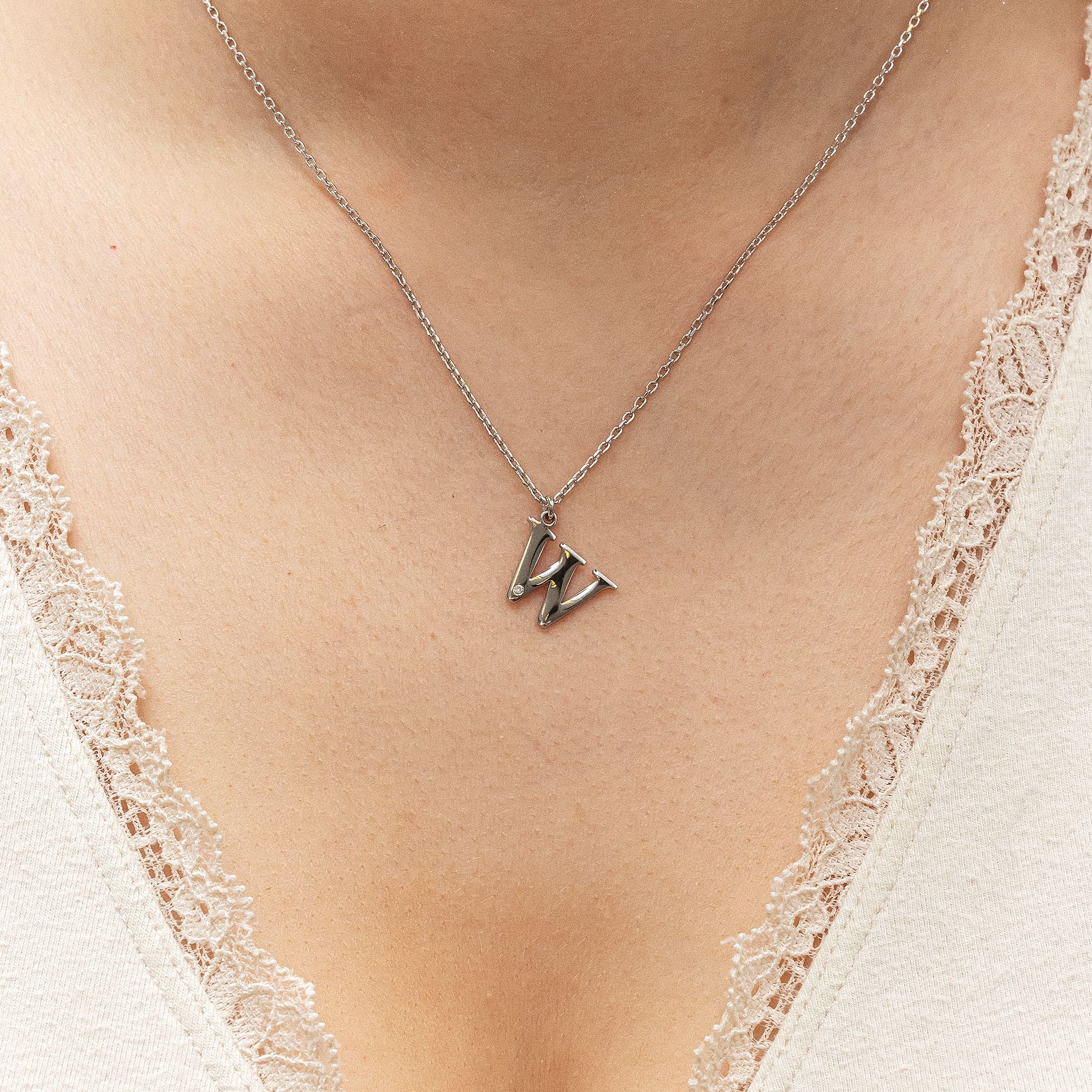 Halskette Silber 925 mit 1x Diamant 0,008ct. Buchstabe W