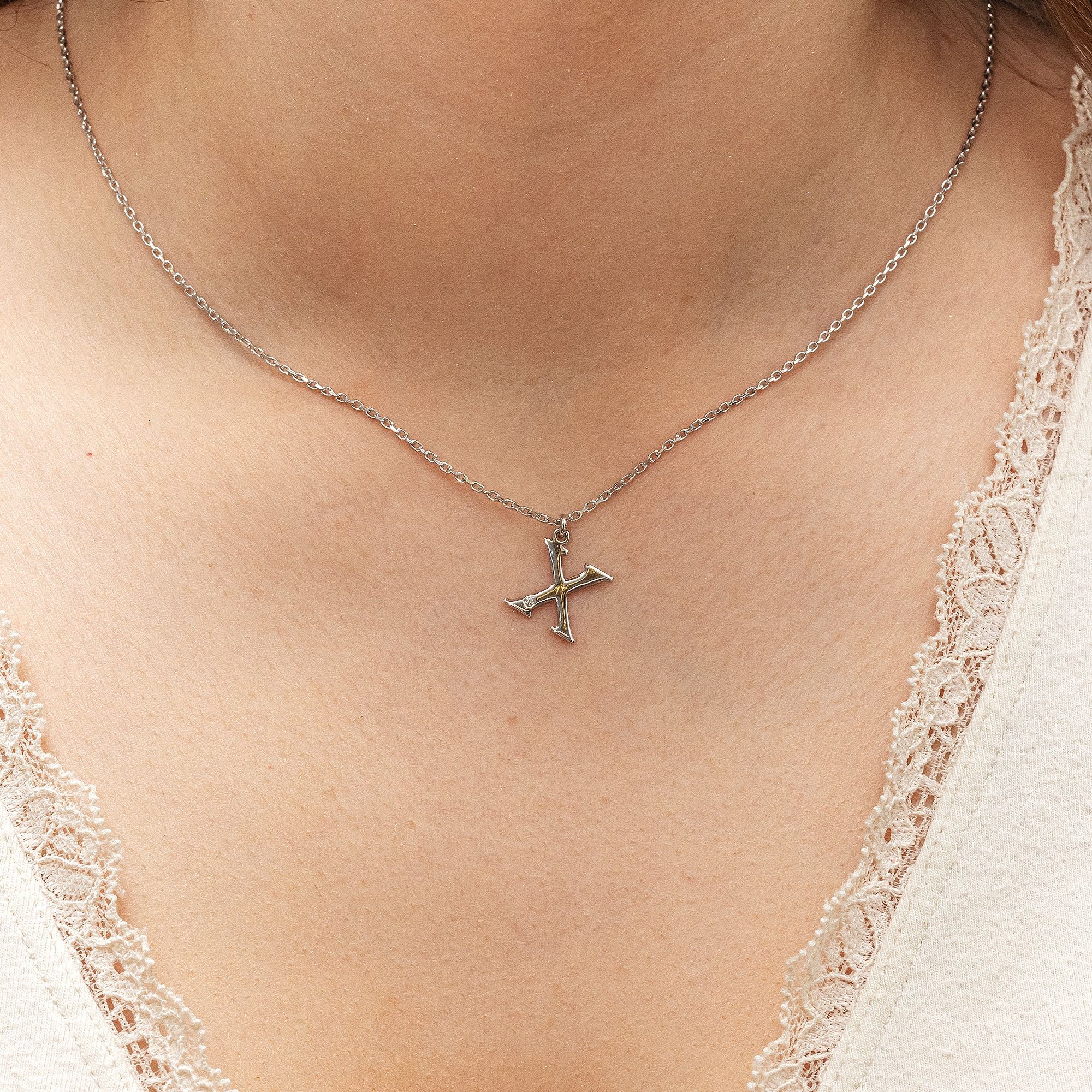 Halskette Silber 925 mit 1x Diamant 0,008ct. Buchstabe X
