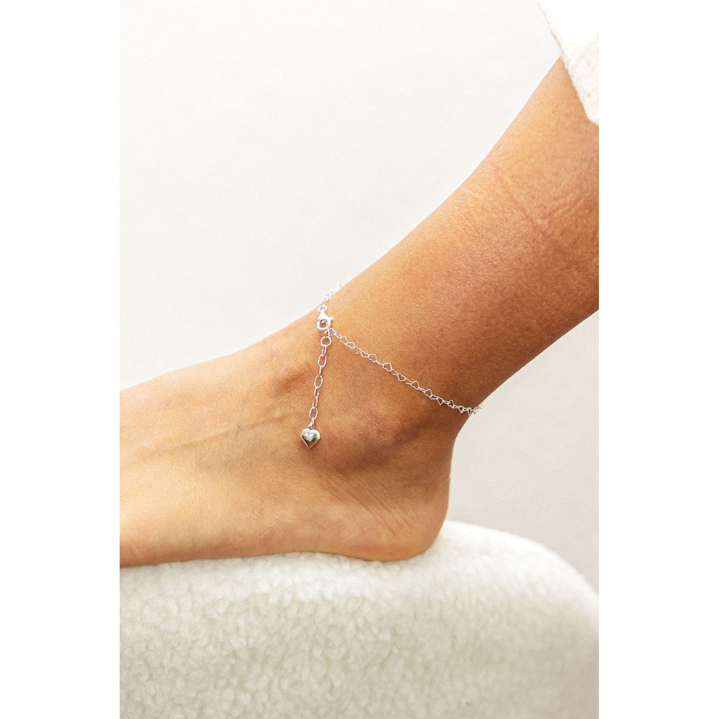 Fusskette Silber 925 mit Herz-Motiv 23-26cm