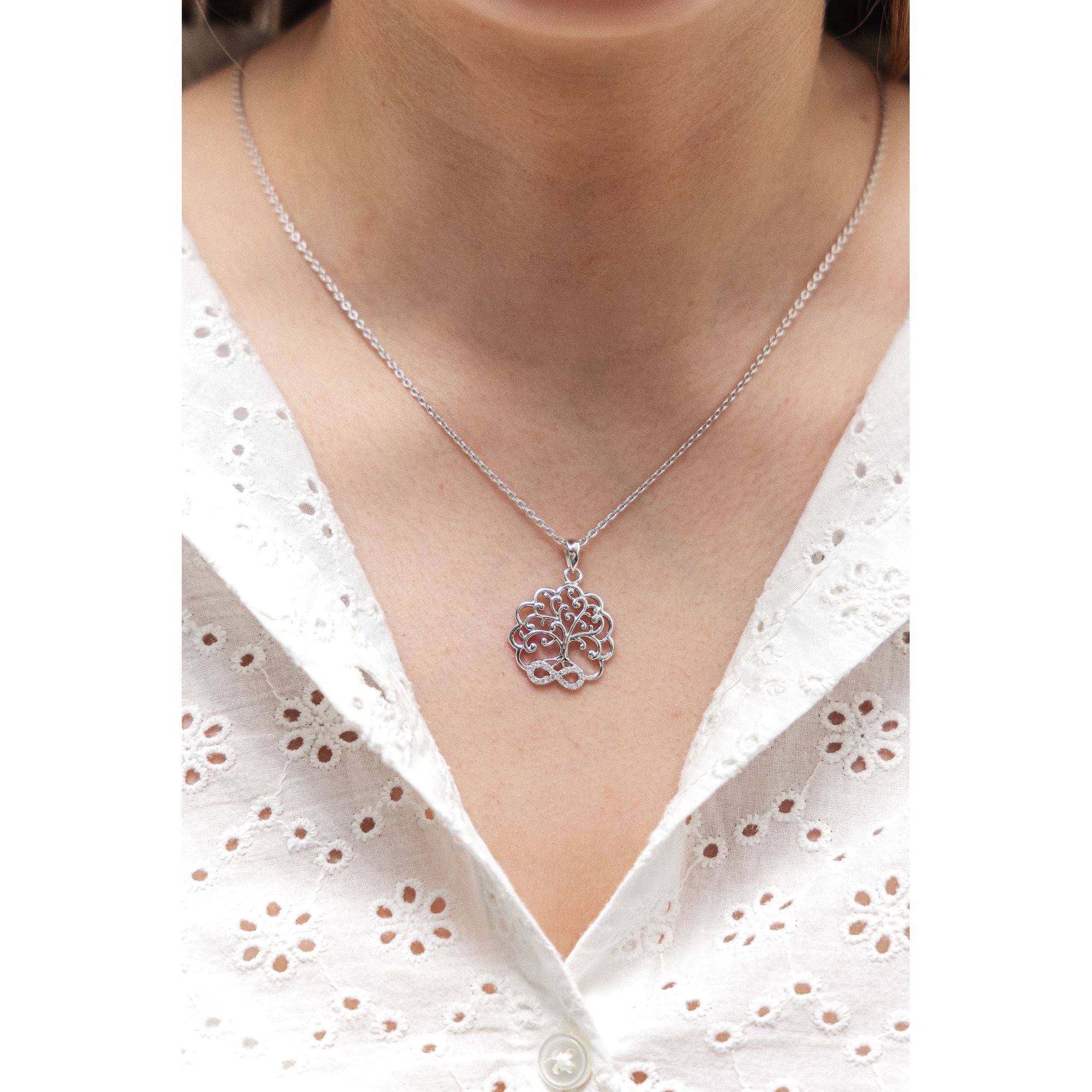 Halskette 925 Sterling Silber rhodiniert Lebensbaum