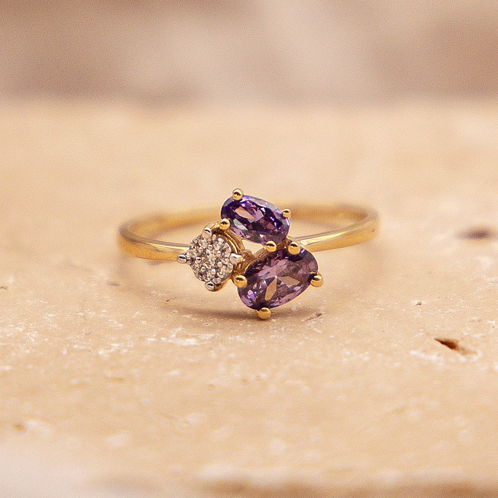 Ring Gold 375 mit echtem Amethyst + Zirkonia