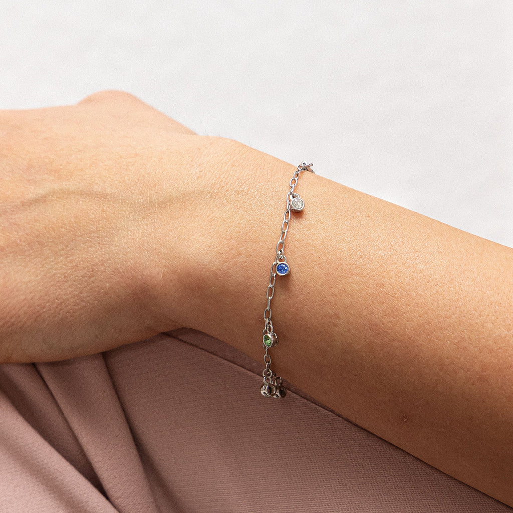Armband Silber 925 rhodiniert mit bunten Kristallen 16+3cm lang