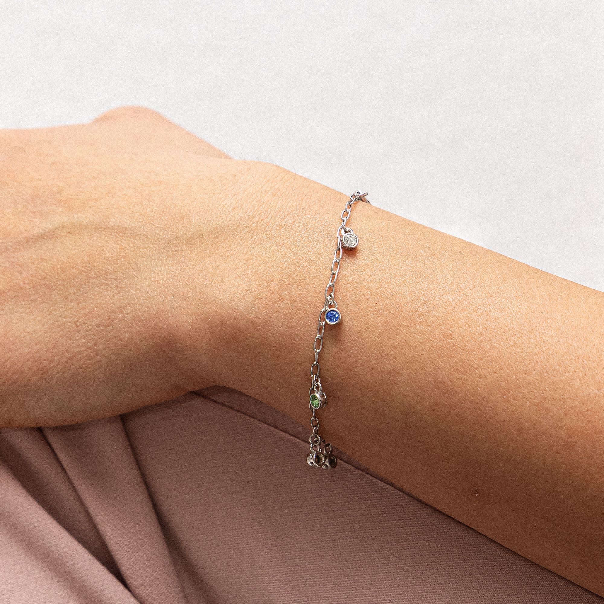 Armband Silber 925 rhodiniert mit bunten Kristallen 16+3cm lang