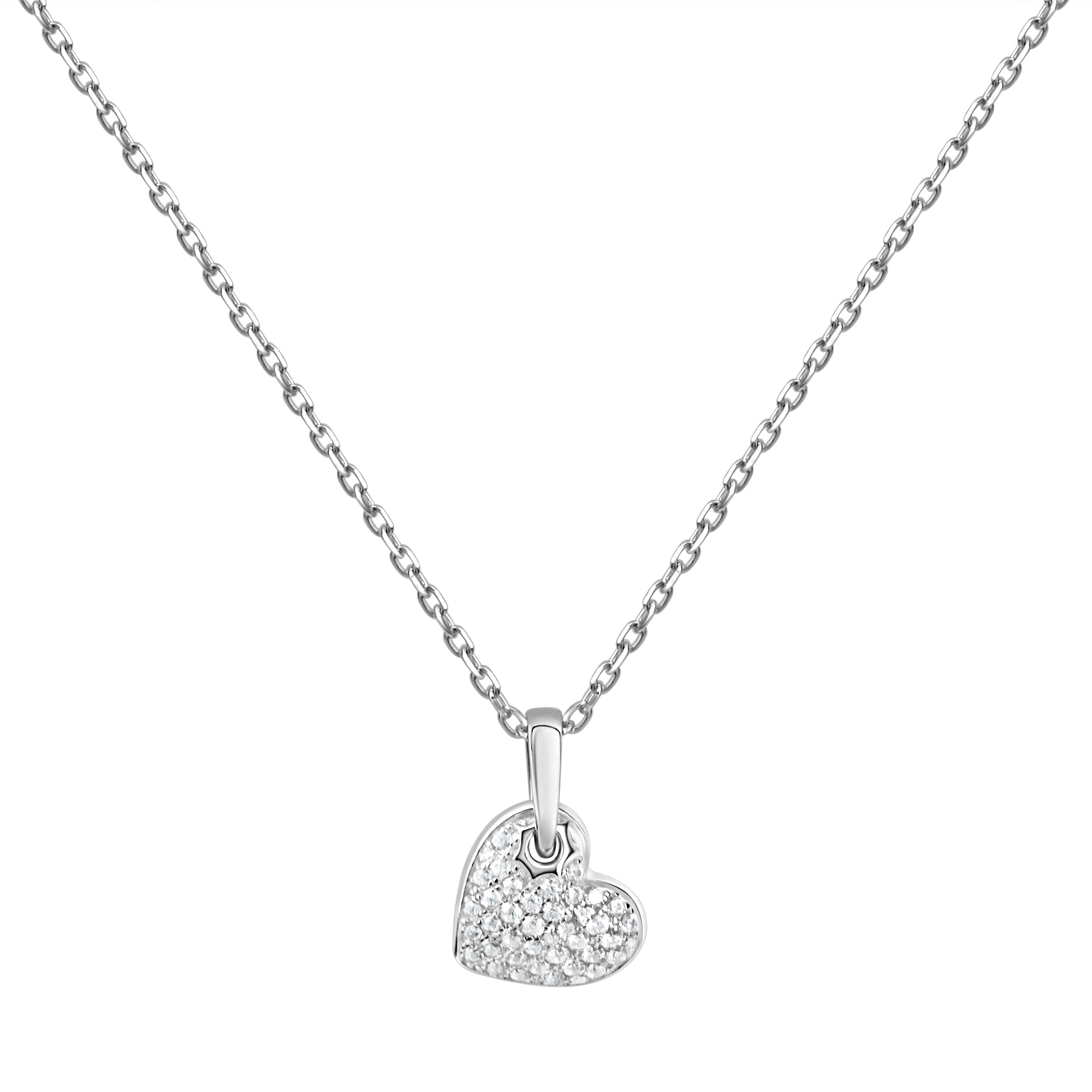 Anhänger mit Kette 925 Sterling Silber rhodiniert Herz Zirkonia