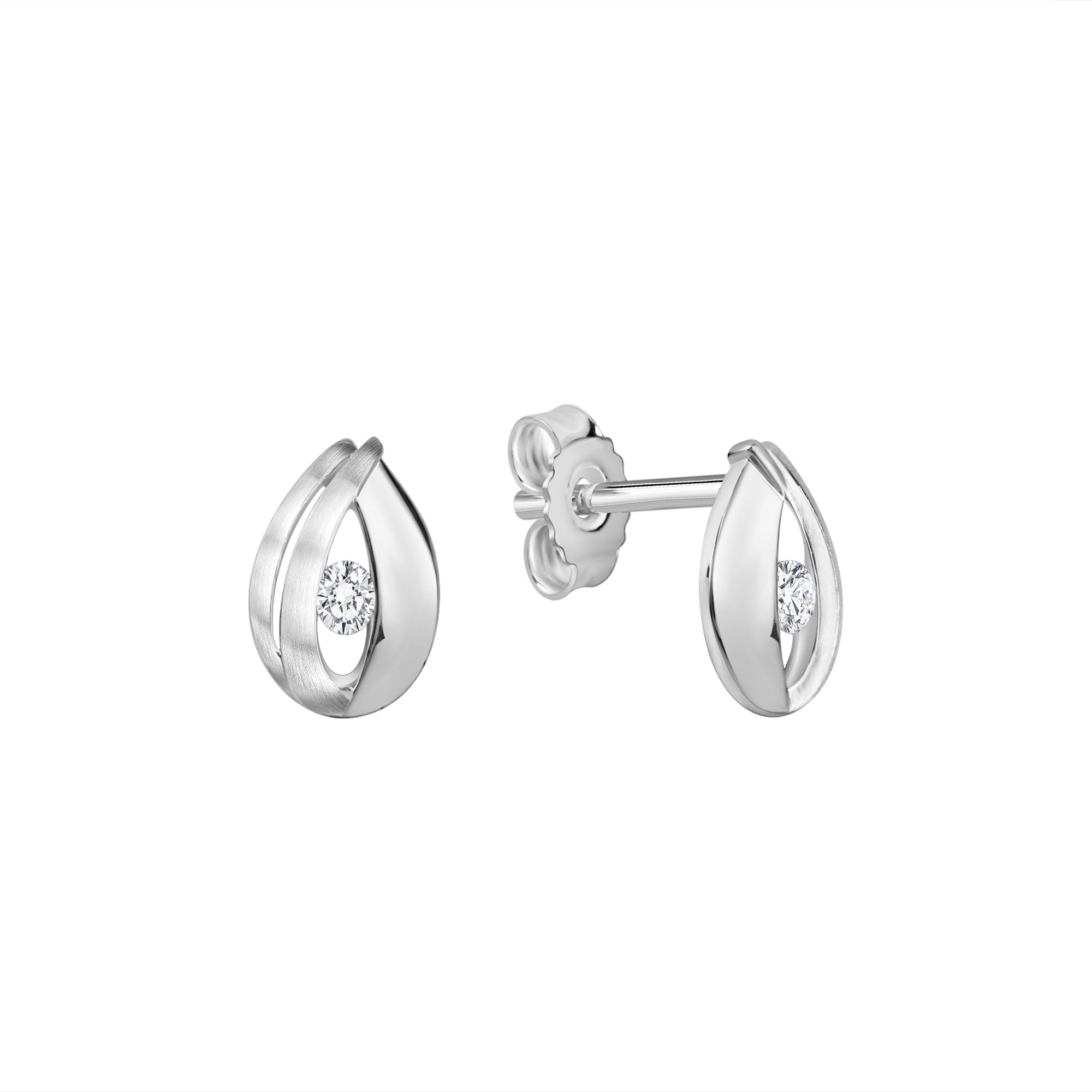 Ohrstecker 925/- Sterling Silber matt7glanz Zirkonia