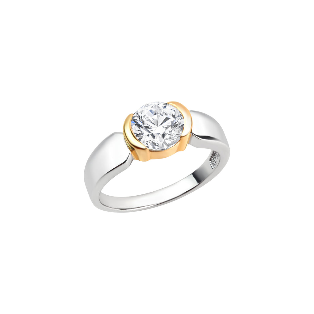 Ring 925/- Sterling Silber rhodiniert bicolor Zirkonia