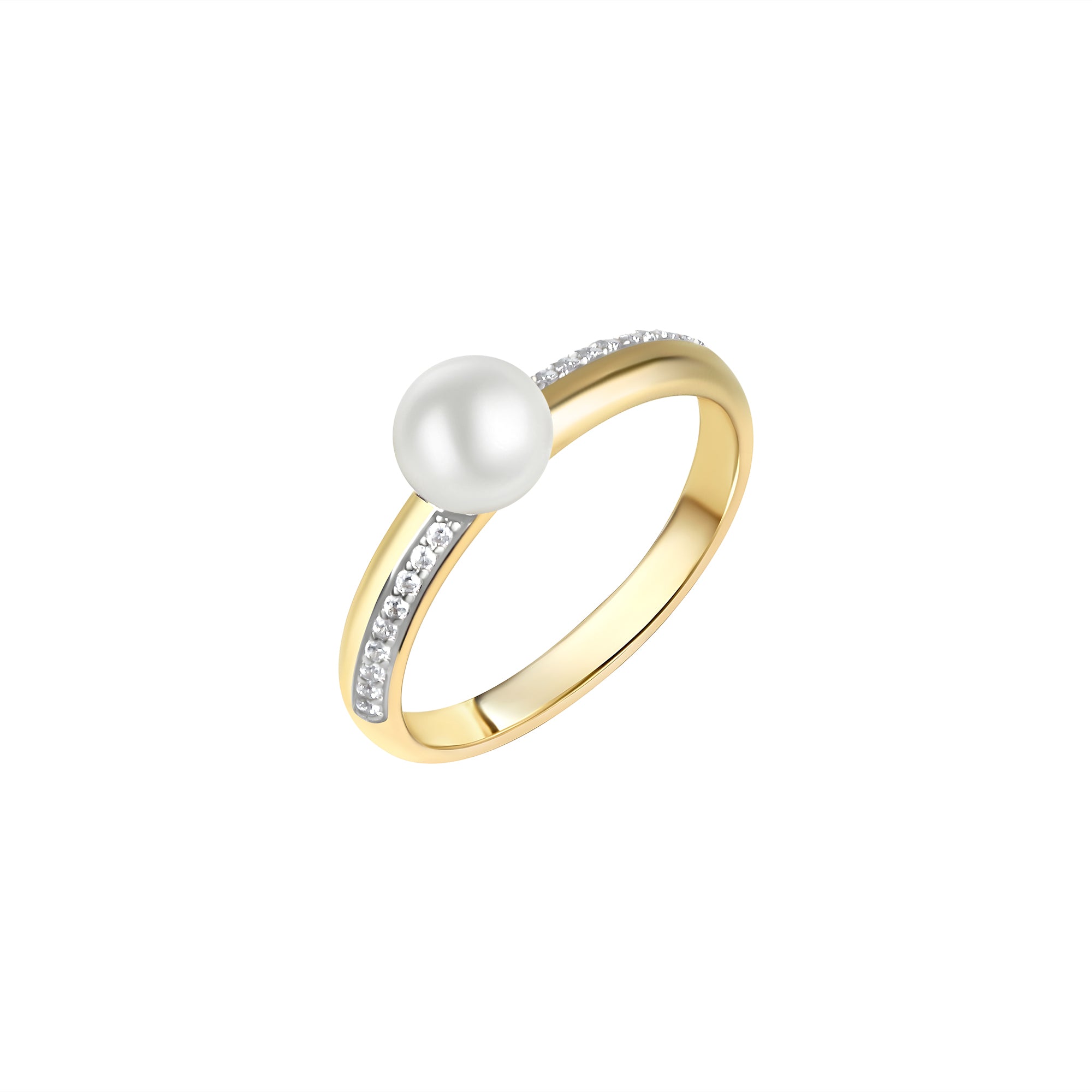 Ring 375/- Gelbgold bicolor Zirkonia und Perle