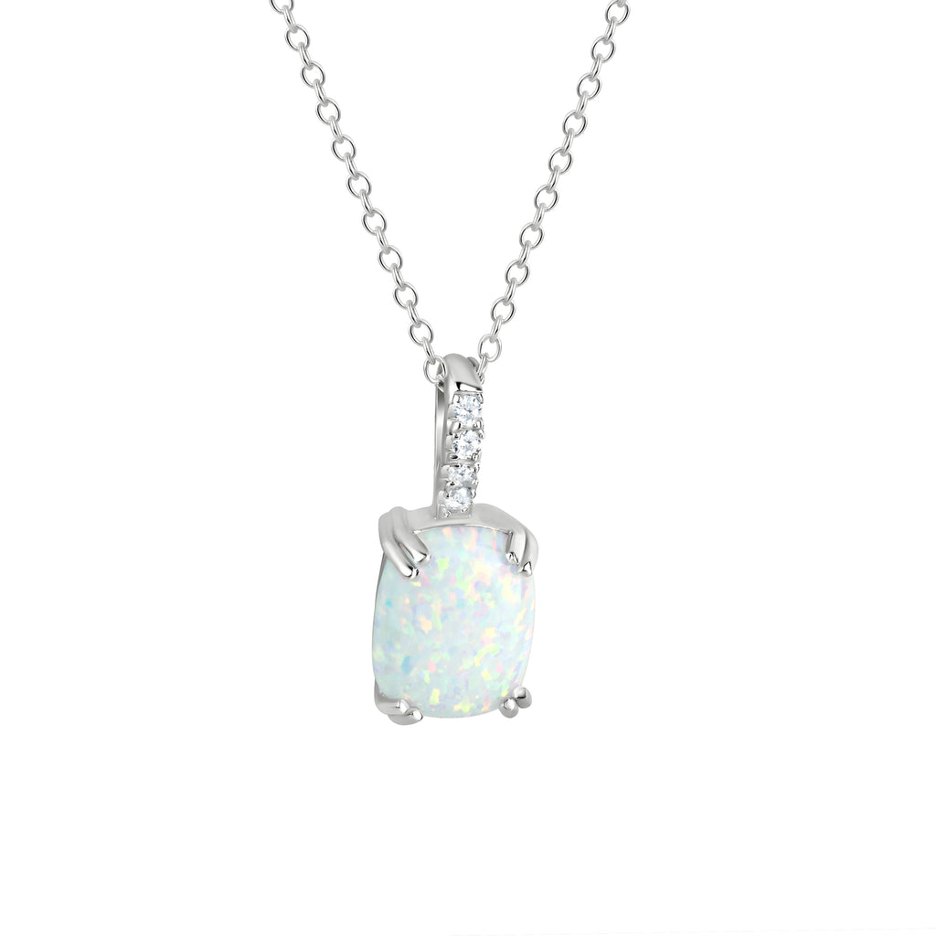 Anhänger mit Kette 925/- Sterling Silber rhodiniert Opal und Zirkonia