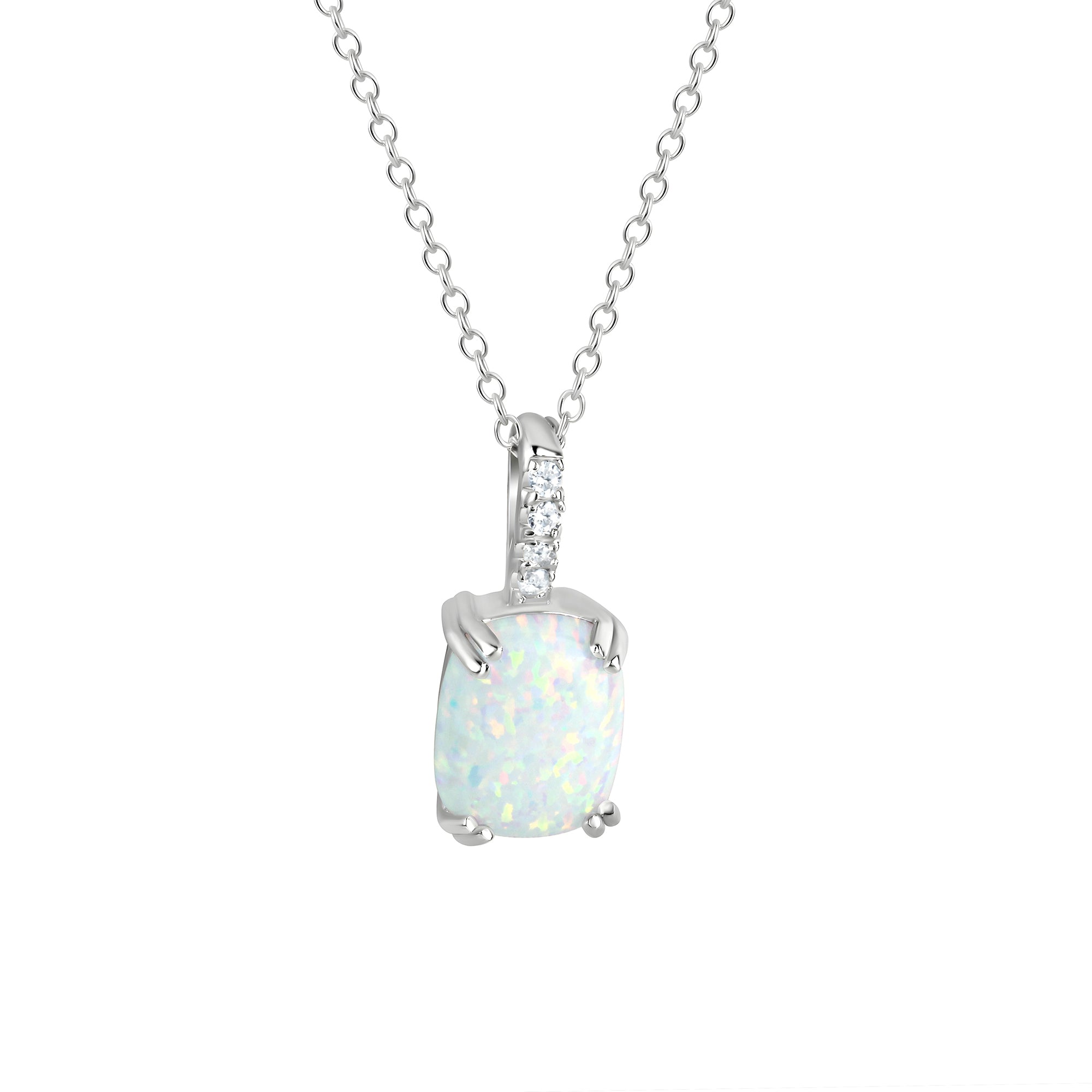 Anhänger mit Kette 925/- Sterling Silber rhodiniert Opal und Zirkonia