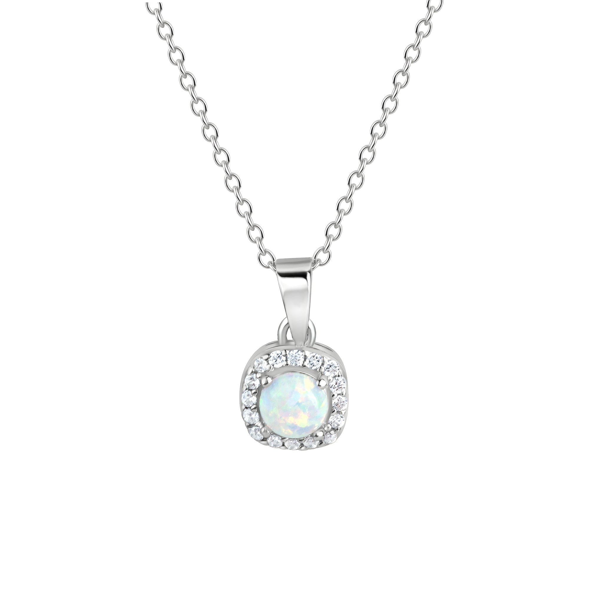 Anhänger mit Kette 925/- Sterling Silber rhodiniert Opal und Zirkonia