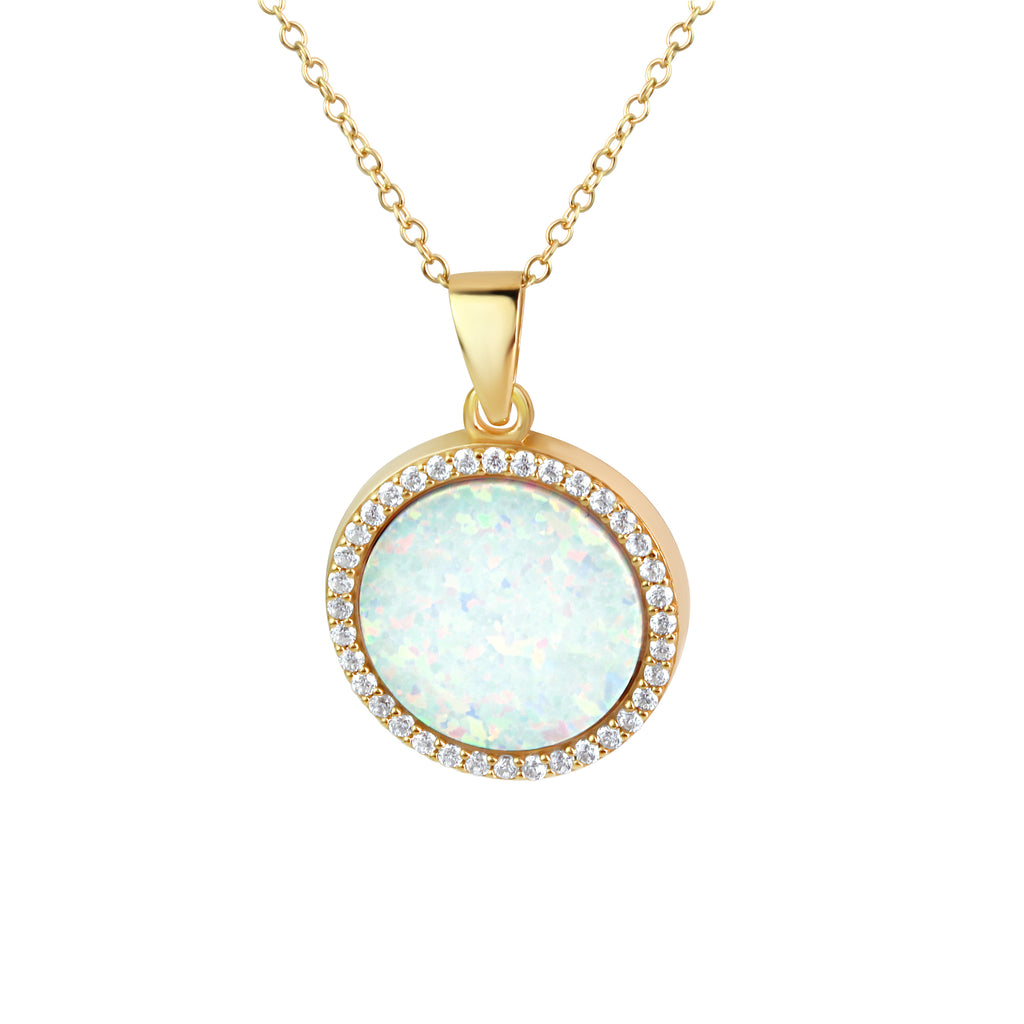 Anhänger mit Kette 925/- Sterling Silber vergoldet Opal und Zirkonia