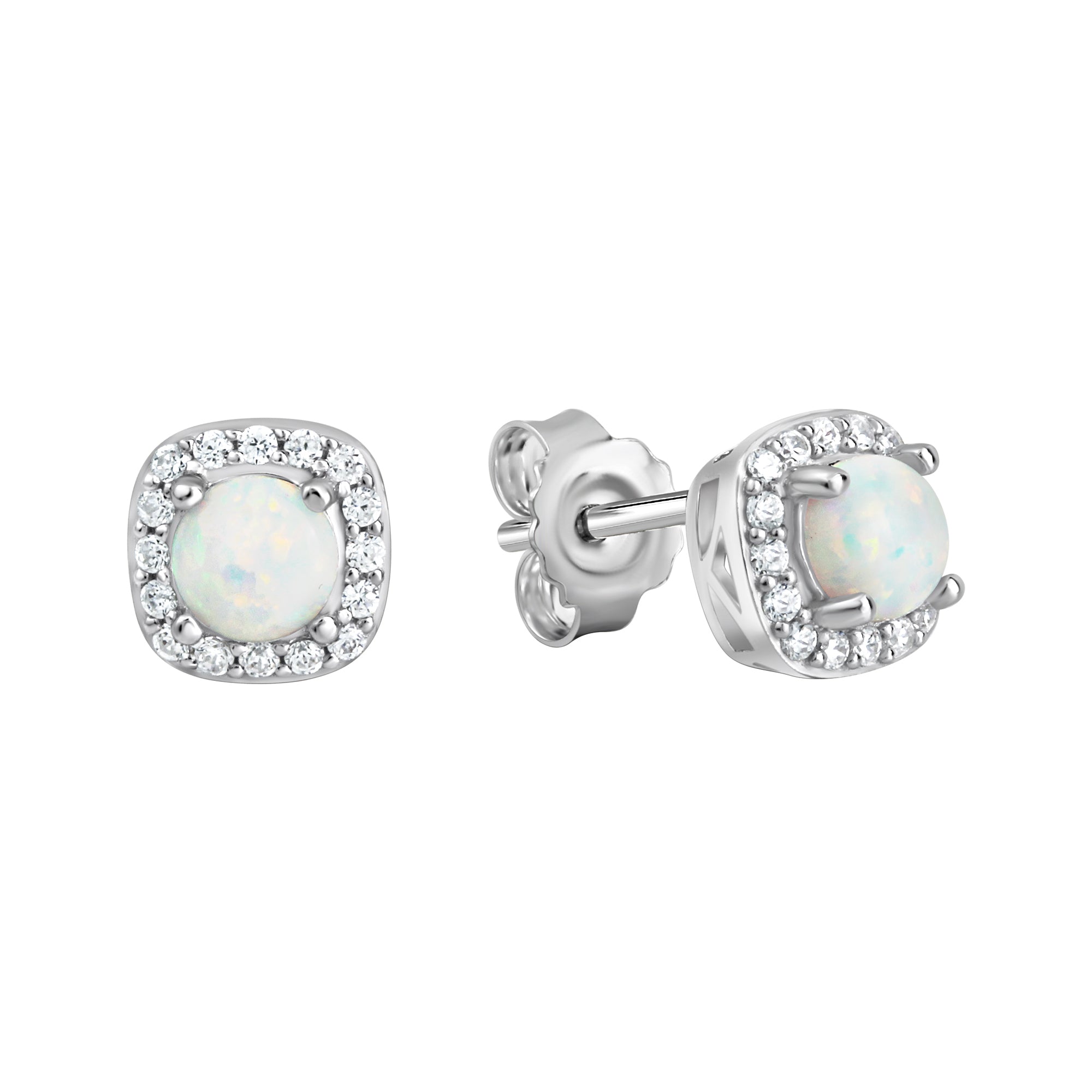 Ohrstecker 925/- Sterling Silber rhodiniert synth. Opal und Zirkonia