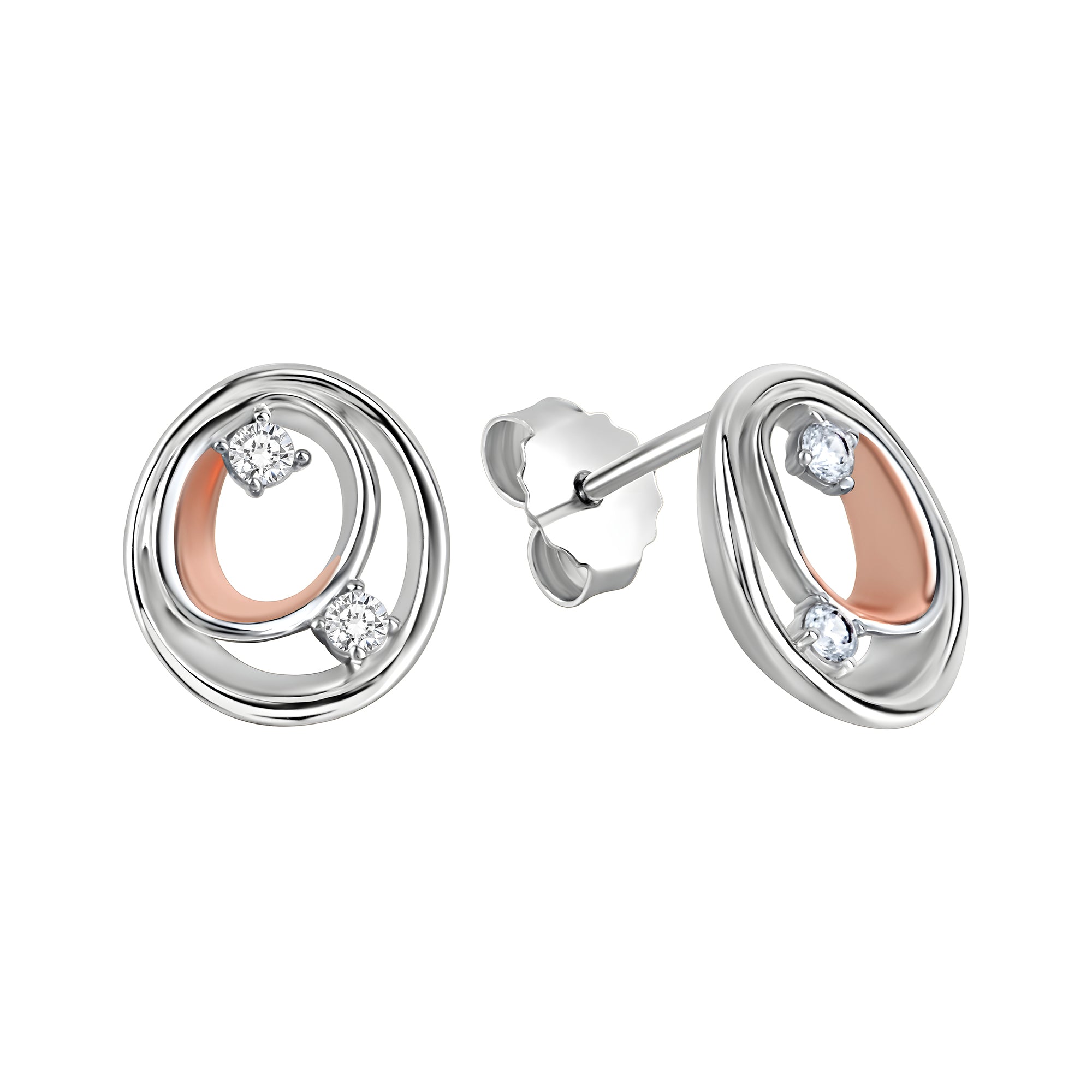 Ohrstecker 925/- Sterling Silber rhodiniert und rosé vergoldet Zirkonia