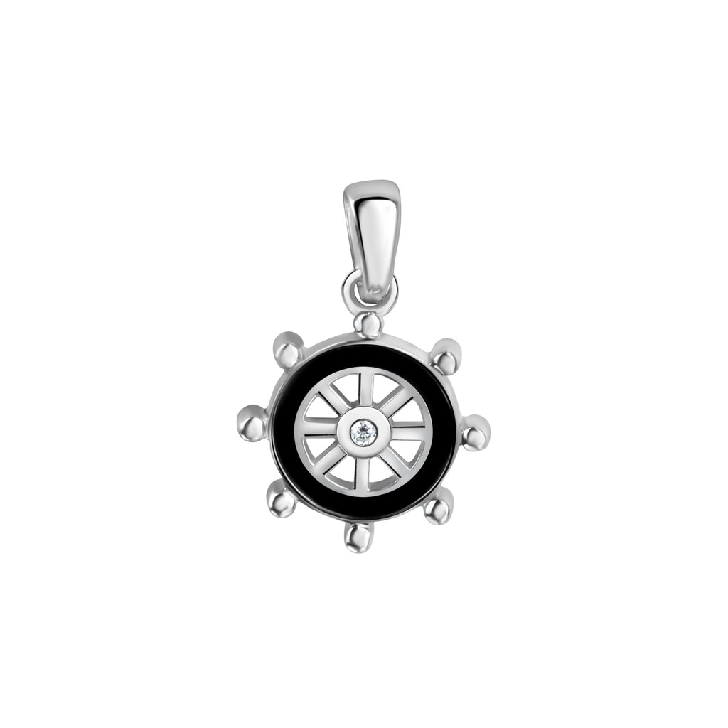 Anhänger 925/- Sterling Silber rhodiniert Steuerrad Lack schwarz