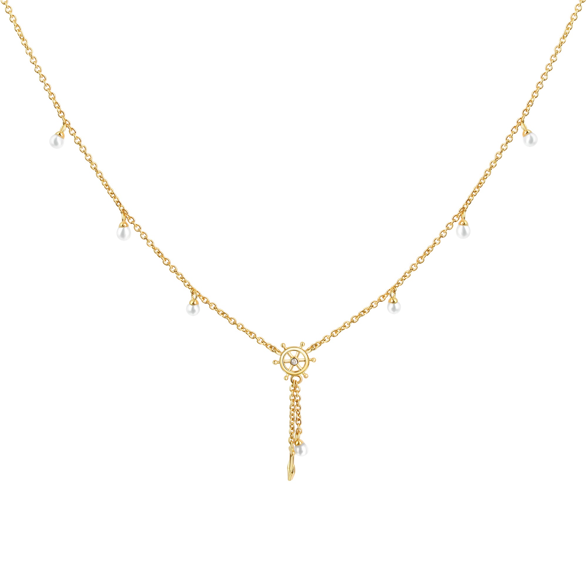 Kette 925/- Sterling Silber vergoldet Perle und Zirkonia