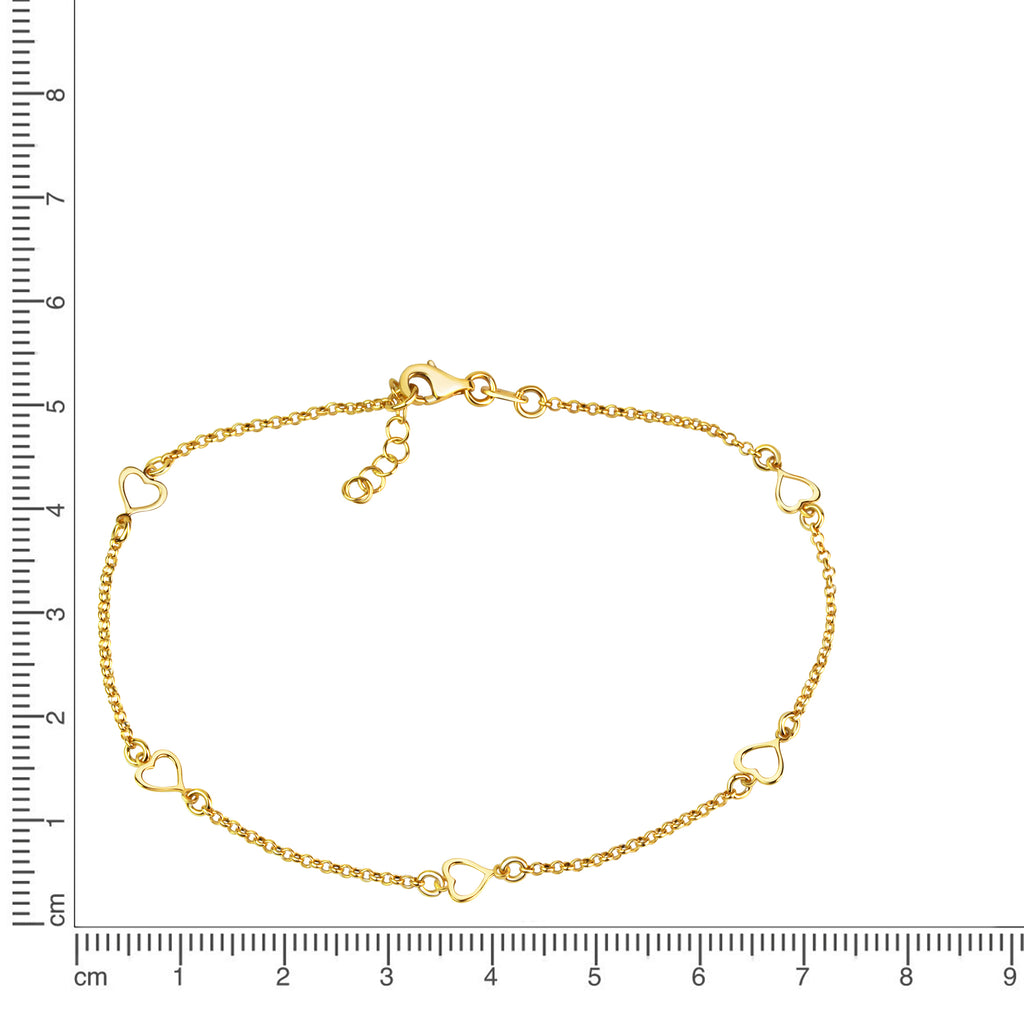 Fusskette 925/- Sterling Silber vergoldet Herzen