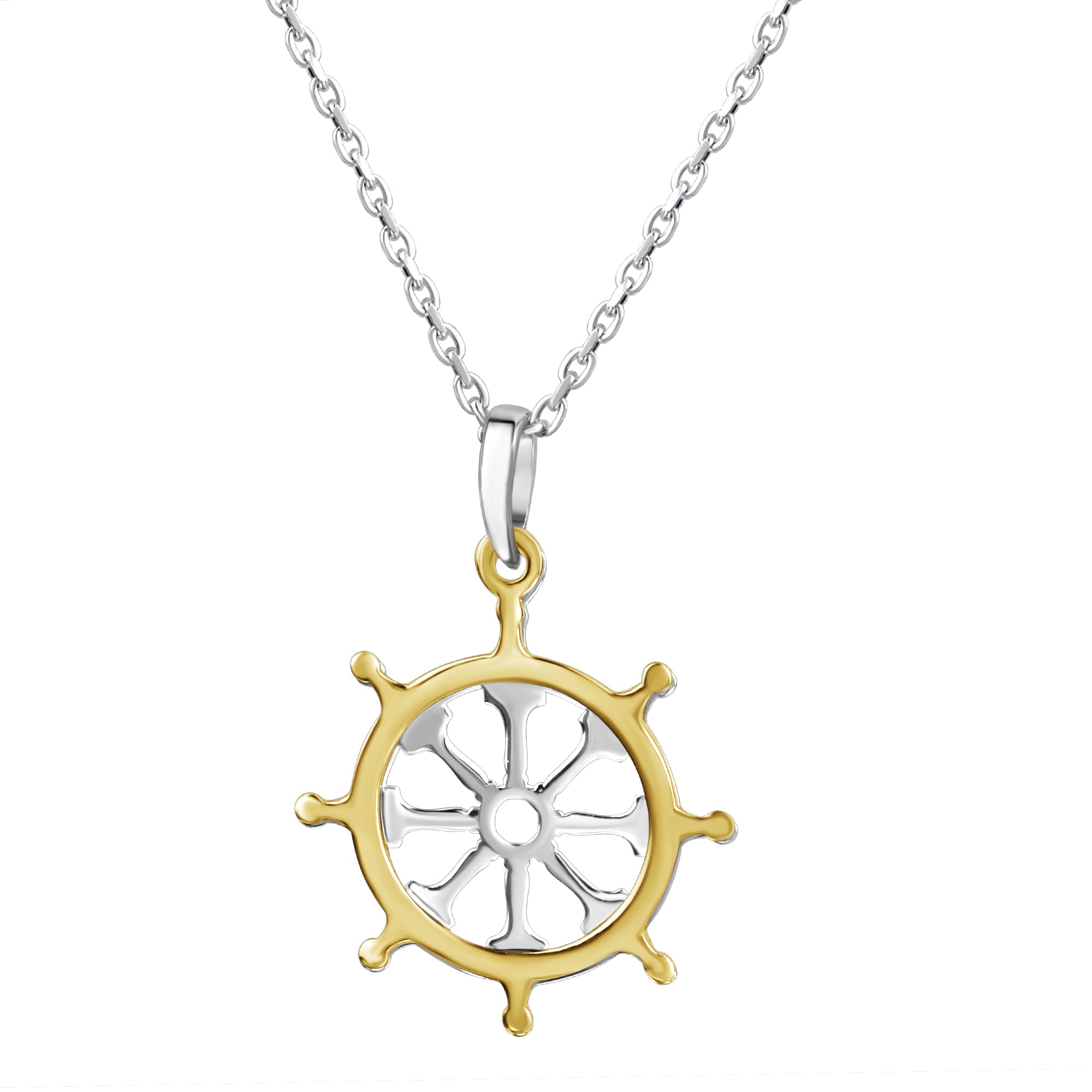 Anhänger mit Kette 925/- Sterling Silber rhodiniert teils vergoldet Steuerrad