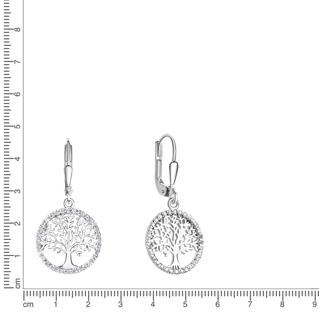 Ohrhänger 925/- Sterling Silber rhodiniert Lebensbaum Zirkonia