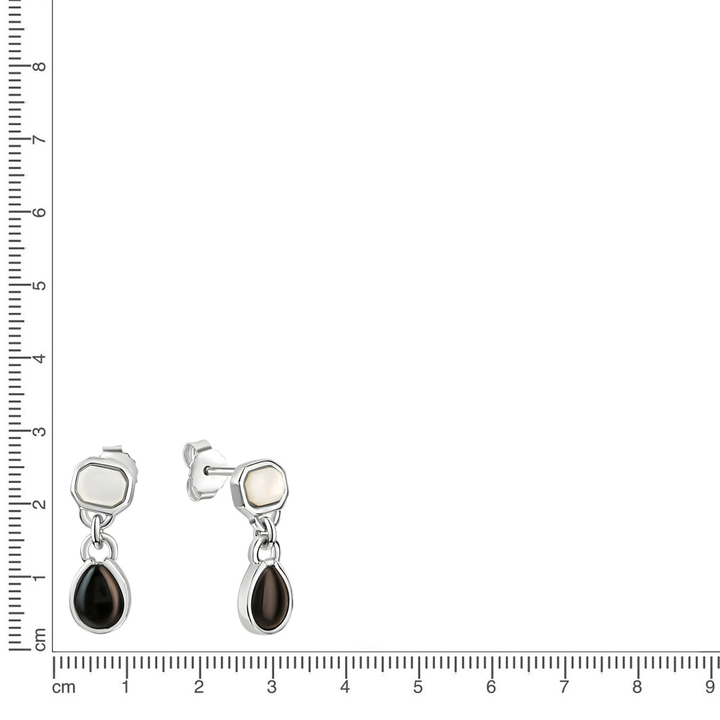 Ohrstecker 925/- Sterling Silber rhodiniert Perlmutt und Onyx