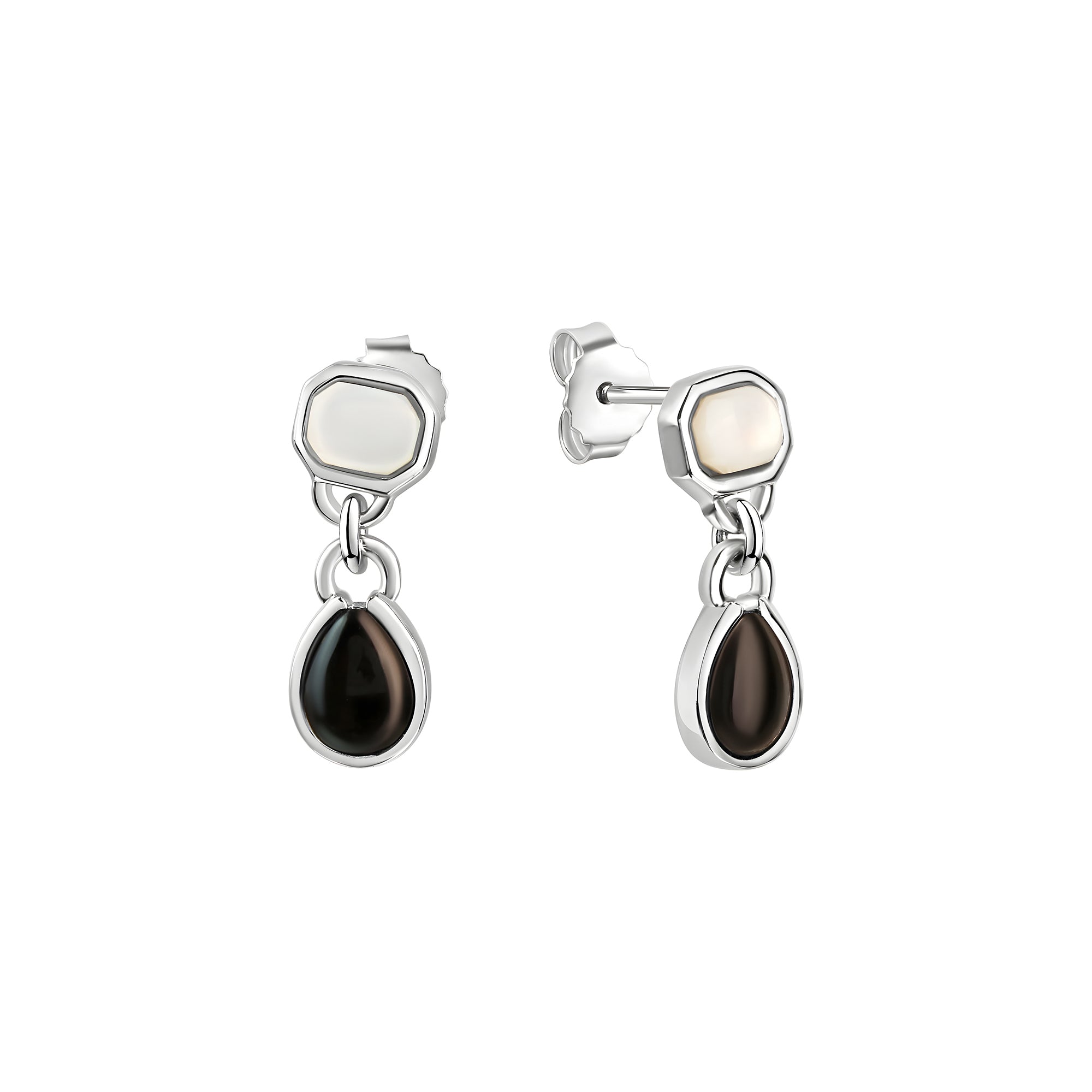 Ohrstecker 925/- Sterling Silber rhodiniert Perlmutt und Onyx