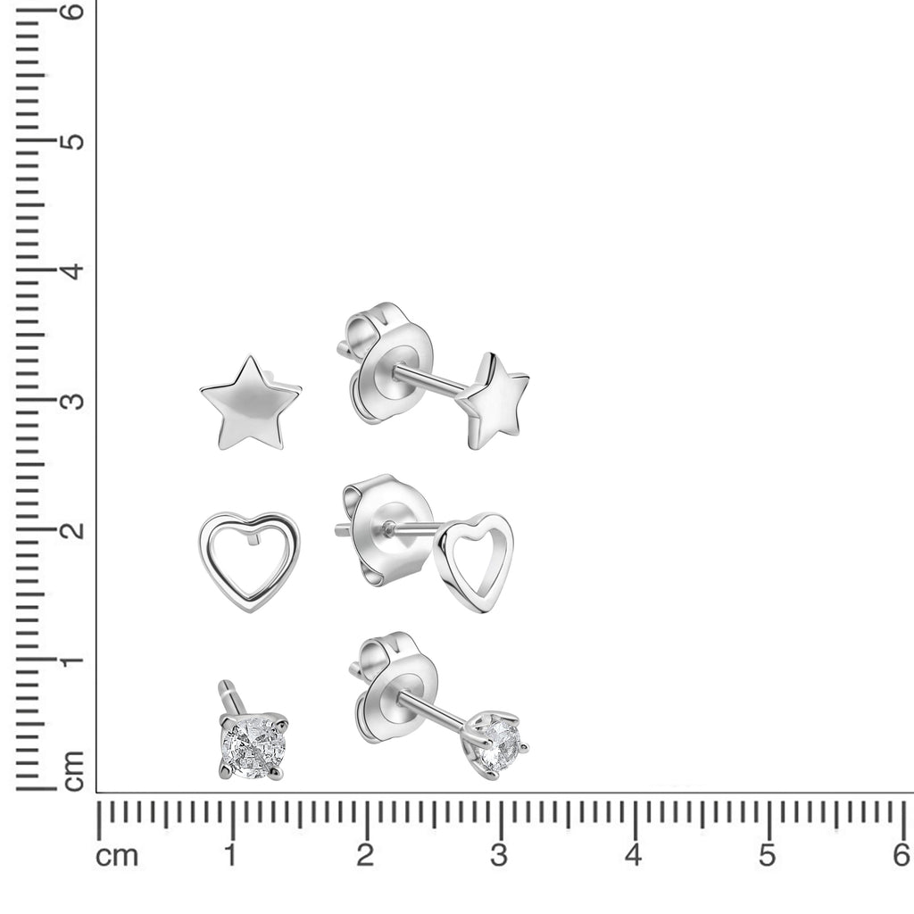 Ohrstecker 925/- Sterling Silber rhodiniert 3-teiliges Set