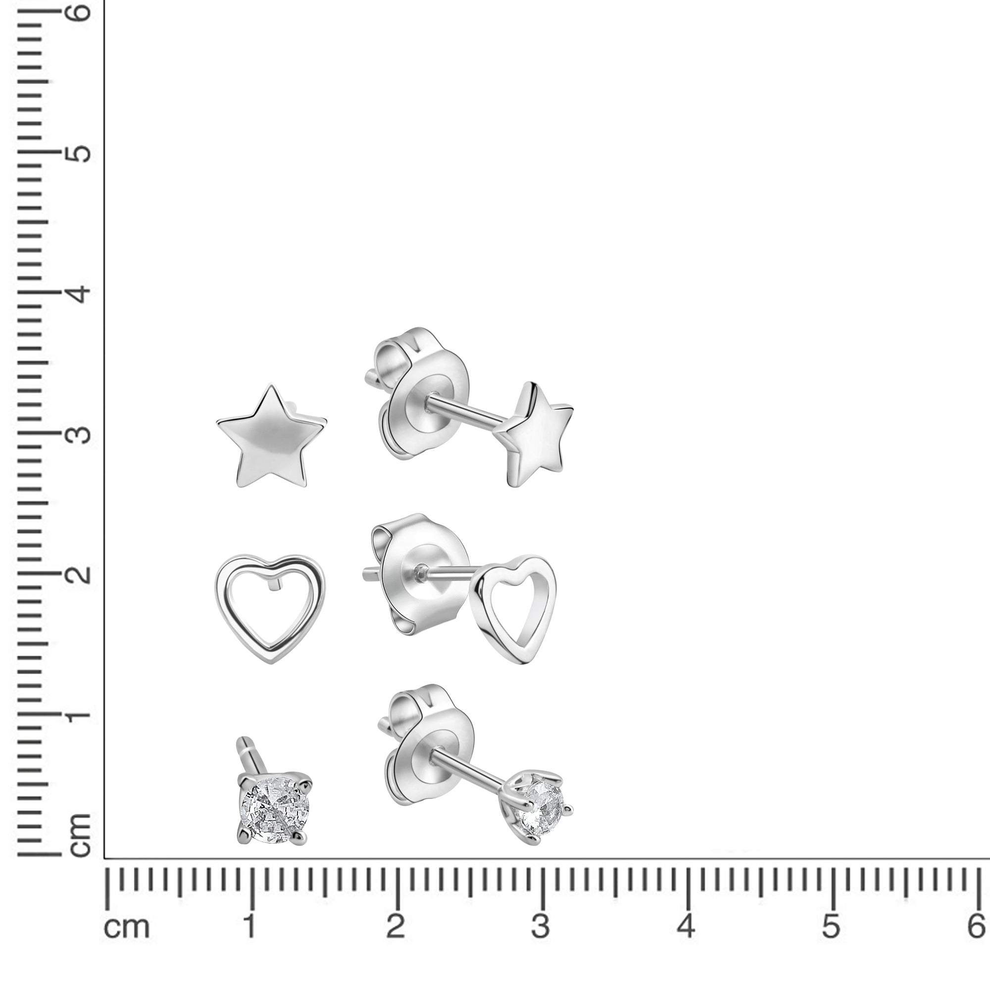 Ohrstecker 925/- Sterling Silber rhodiniert 3-teiliges Set
