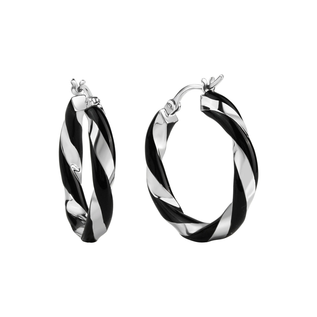 Creolen 925/- Sterling Silber rhodiniert schwarzer Lack 27mm