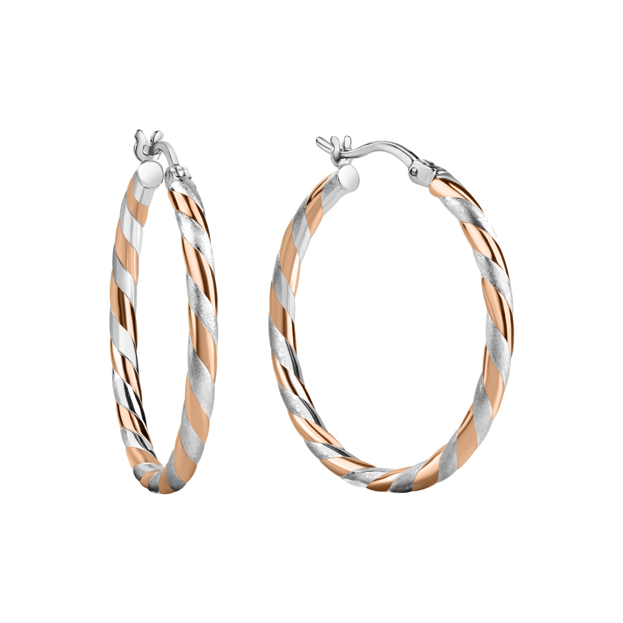 Creolen 925/- Sterling Silber rhodiniert teils rosé vergoldet 30mm 2,5mm