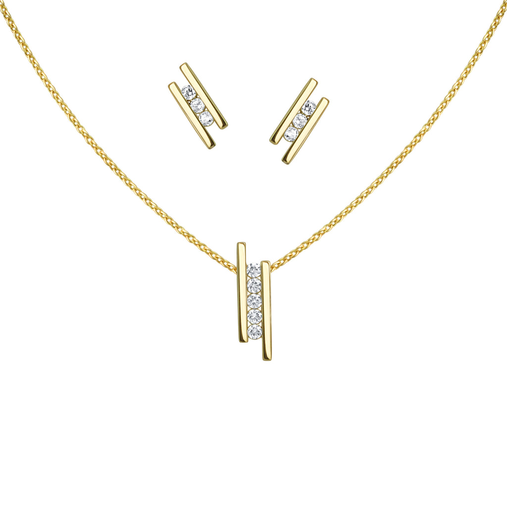 Set Anhänger/Kette und Ohrstecker 925/- Sterling Silber vergoldet Zirkonia